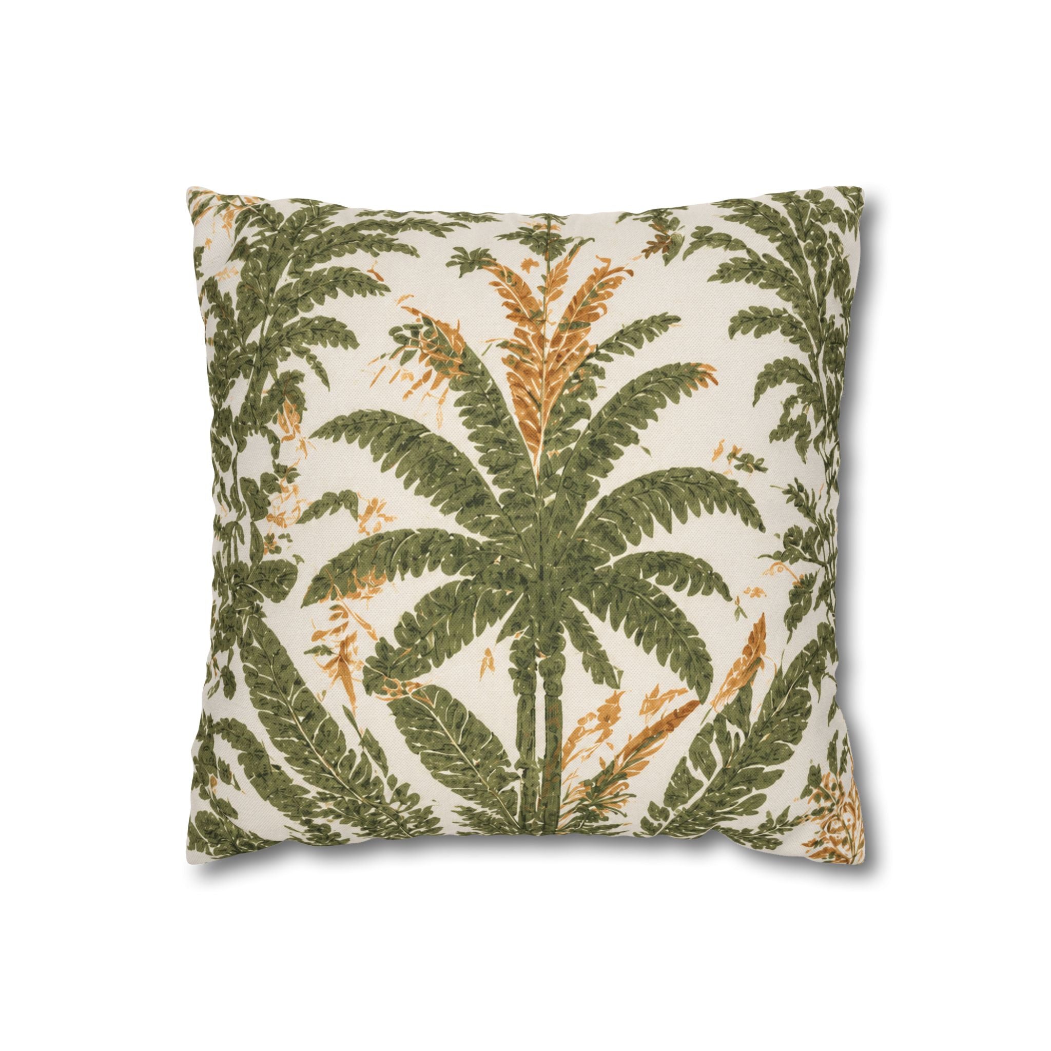 Palm Tree Decorative Pillowcase — Tropical Green Botanical Square Pillow - Creations by Chris and Carlos