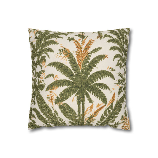 Palm Tree Decorative Pillowcase — Tropical Green Botanical Square Pillow - Creations by Chris and Carlos