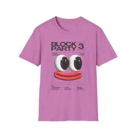 Block Party 3 Graphic Tee — 3D Smile Face Music Festival T-Shirt - Creations by Chris and Carlos