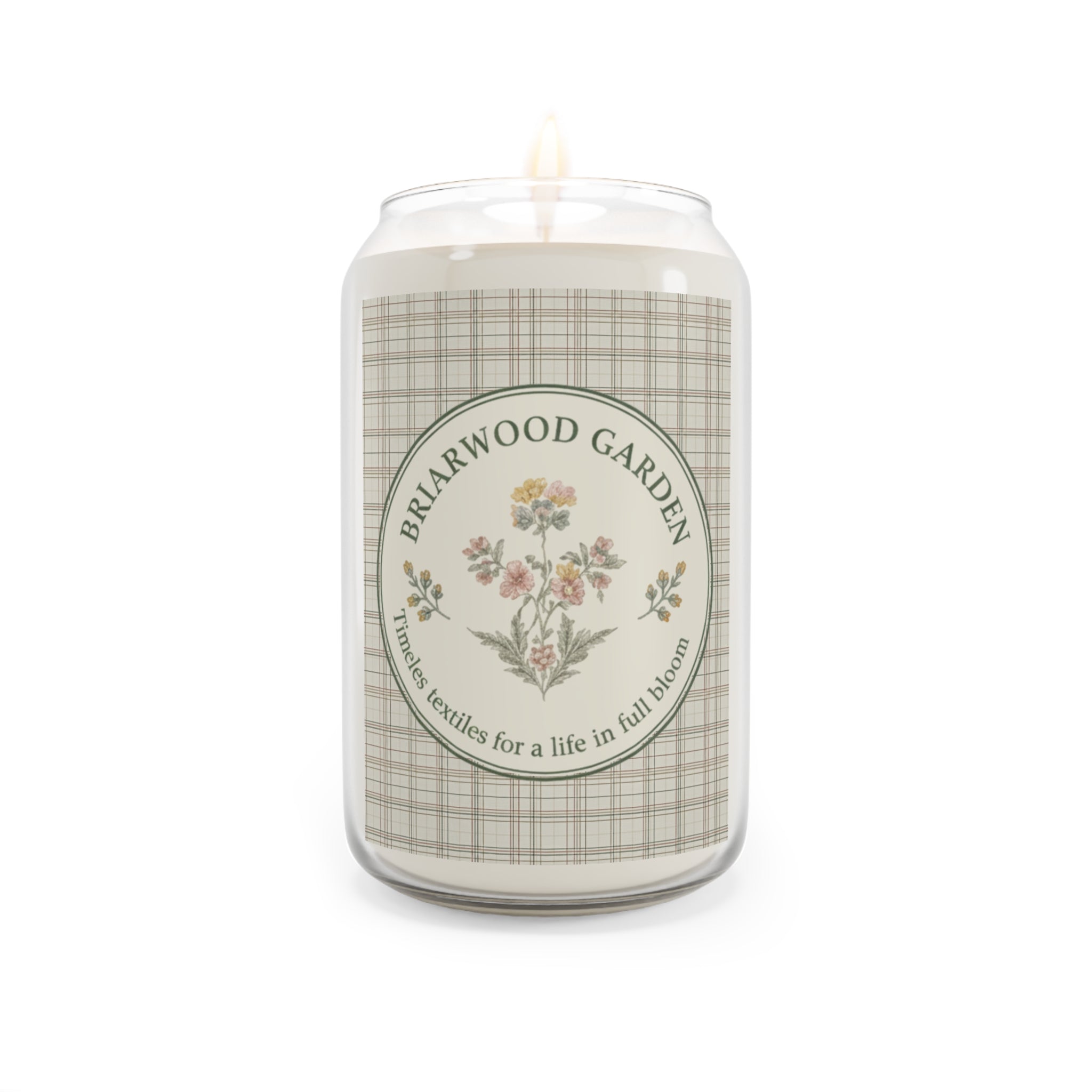 Briarwood Garden Scented Soy Candle — 13.75oz Floral Plaid Jar Candle - Creations by Chris and Carlos