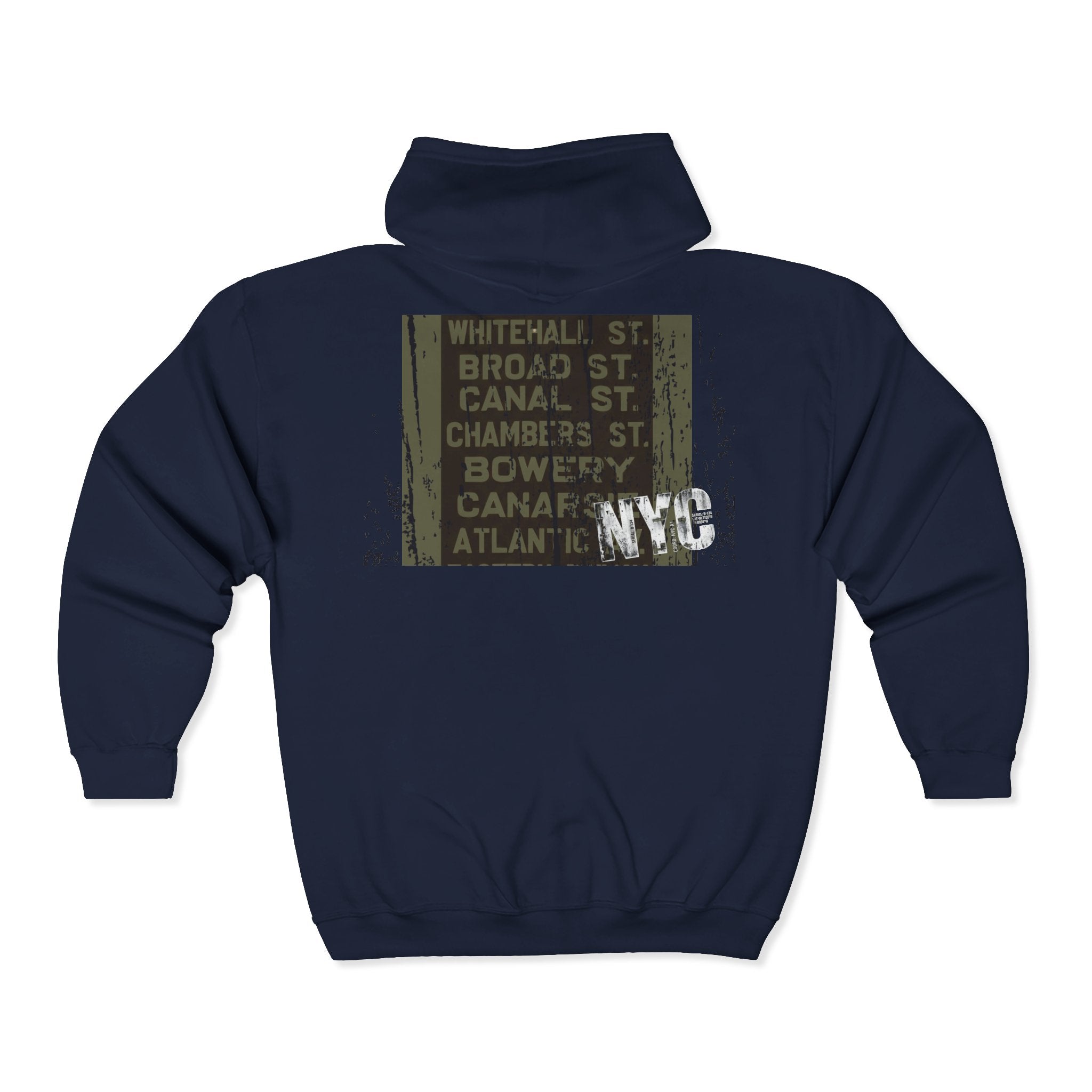 NYC Subway Vintage Sign Zip Hoodie — Astoria Bowery Canal Street Graphic - Creations by Chris and Carlos