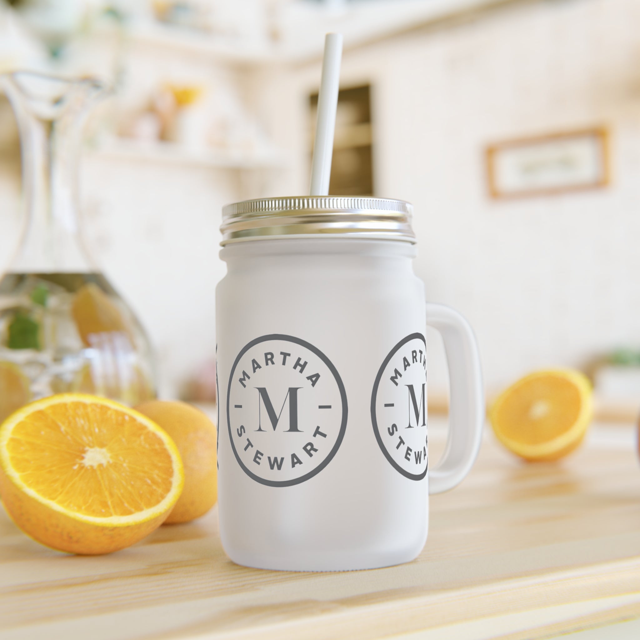 Martha- Martha Stewart Mason Jar Tumbler with Lid & Straw — Vintage Seal Logo Drink Mug - Creations by Chris and Carlos