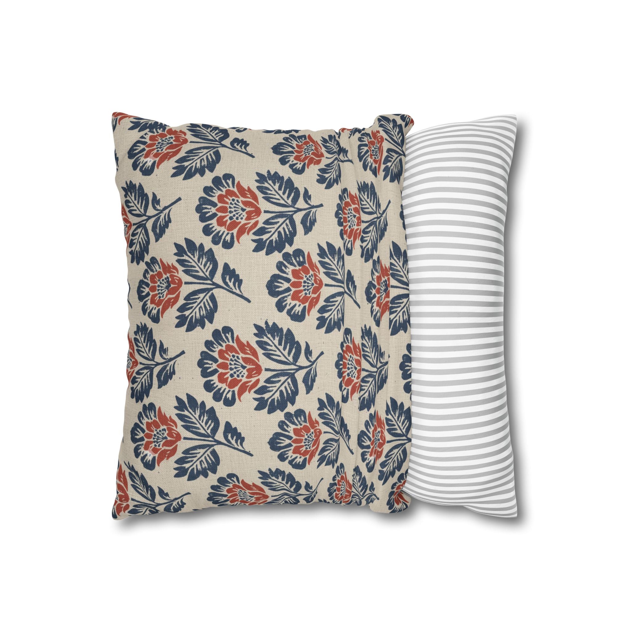 Plumstead Manor Floral Block Print Decorative Pillowcase — Navy & Terracotta Garden Pattern - Creations by Chris and Carlos
