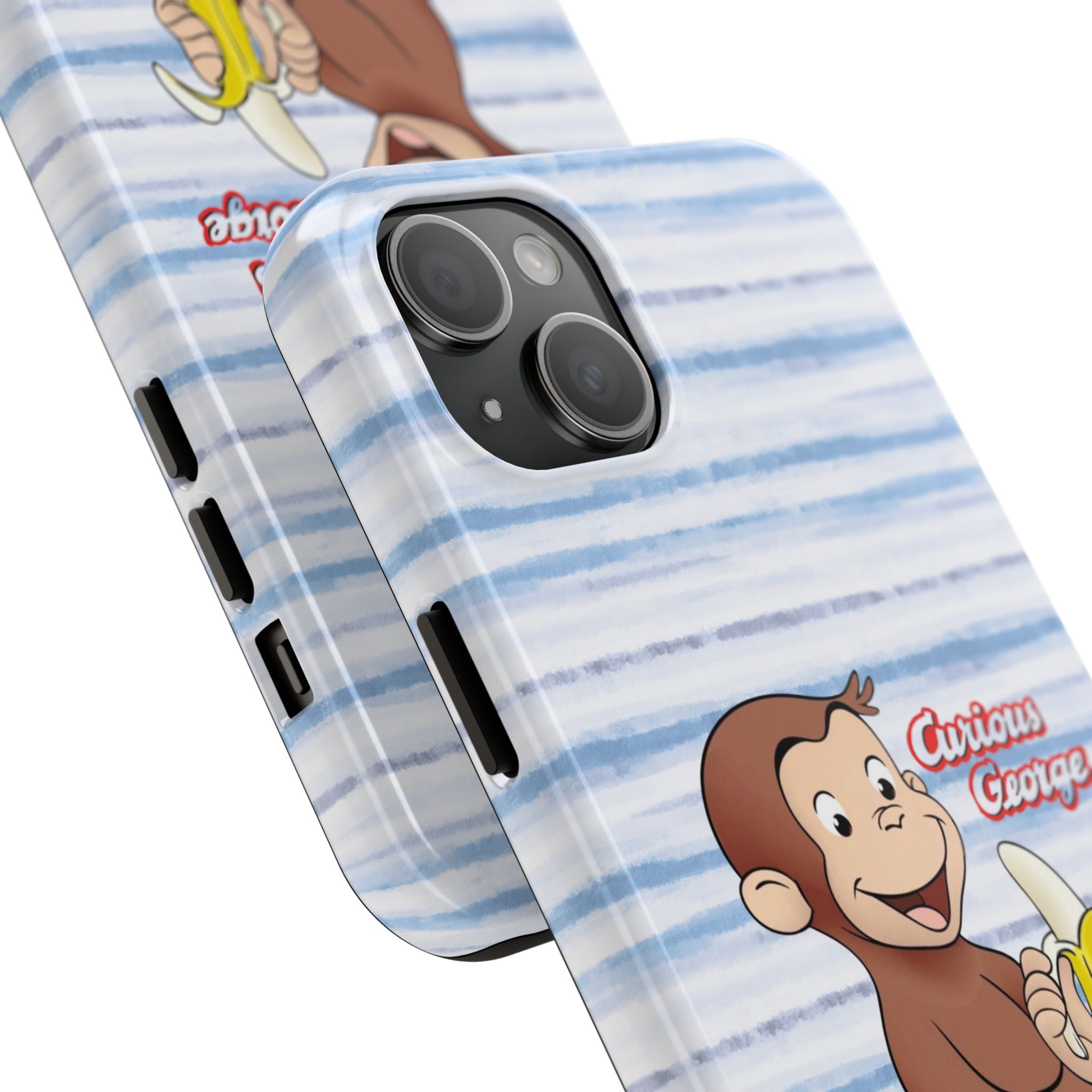 Curious George Banana Tough Phone Case — Cute Kids iPhone Cover, Blue Stripe Protective Case - Creations by Chris and Carlos