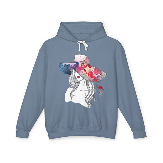 Watercolor Hat Lady Hoodie — Floral Sunhat Portrait Pullover - Creations by Chris and Carlos