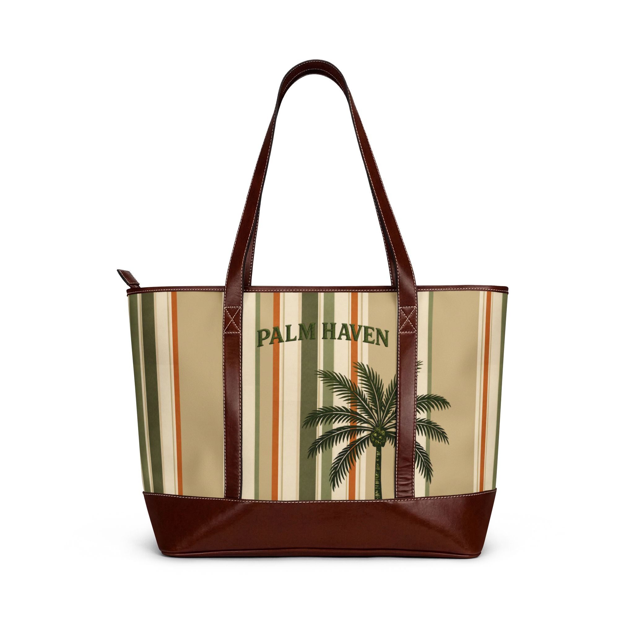Palm Haven Tote Bag — Retro Striped Palm Beach Handbag - Creations by Chris and Carlos