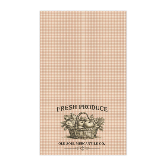 Fresh Produce Gingham Tea Towel – Vintage Farmhouse Cotton Kitchen Towel - Creations by Chris and Carlos