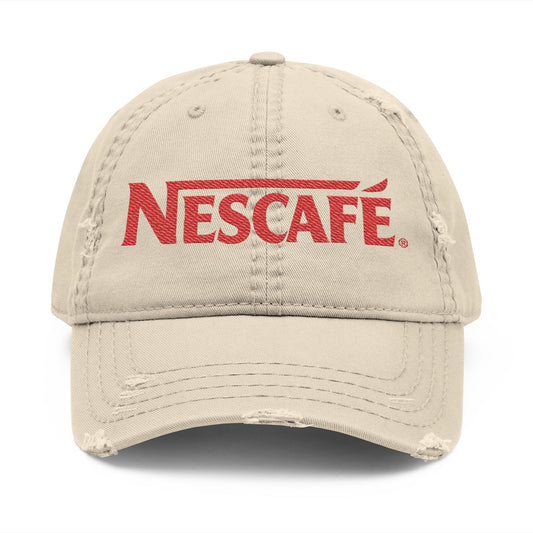 Nescafe Dad Hat — Distressed Embroidered Nescafé Logo - Creations by Chris and Carlos