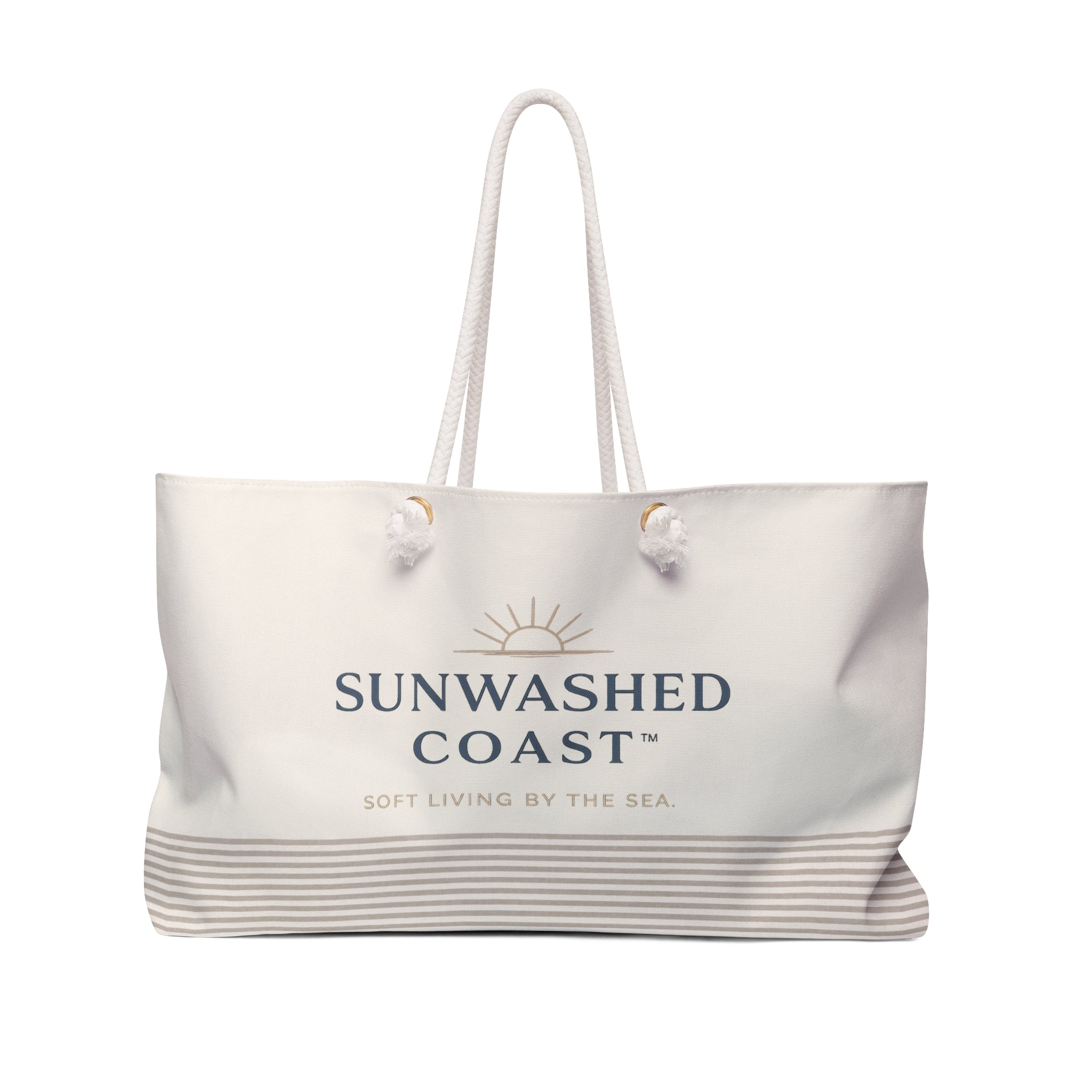 Sunwashed Coast Weekender Bag — Coastal Canvas Travel Tote with Striped Bottom - Creations by Chris and Carlos