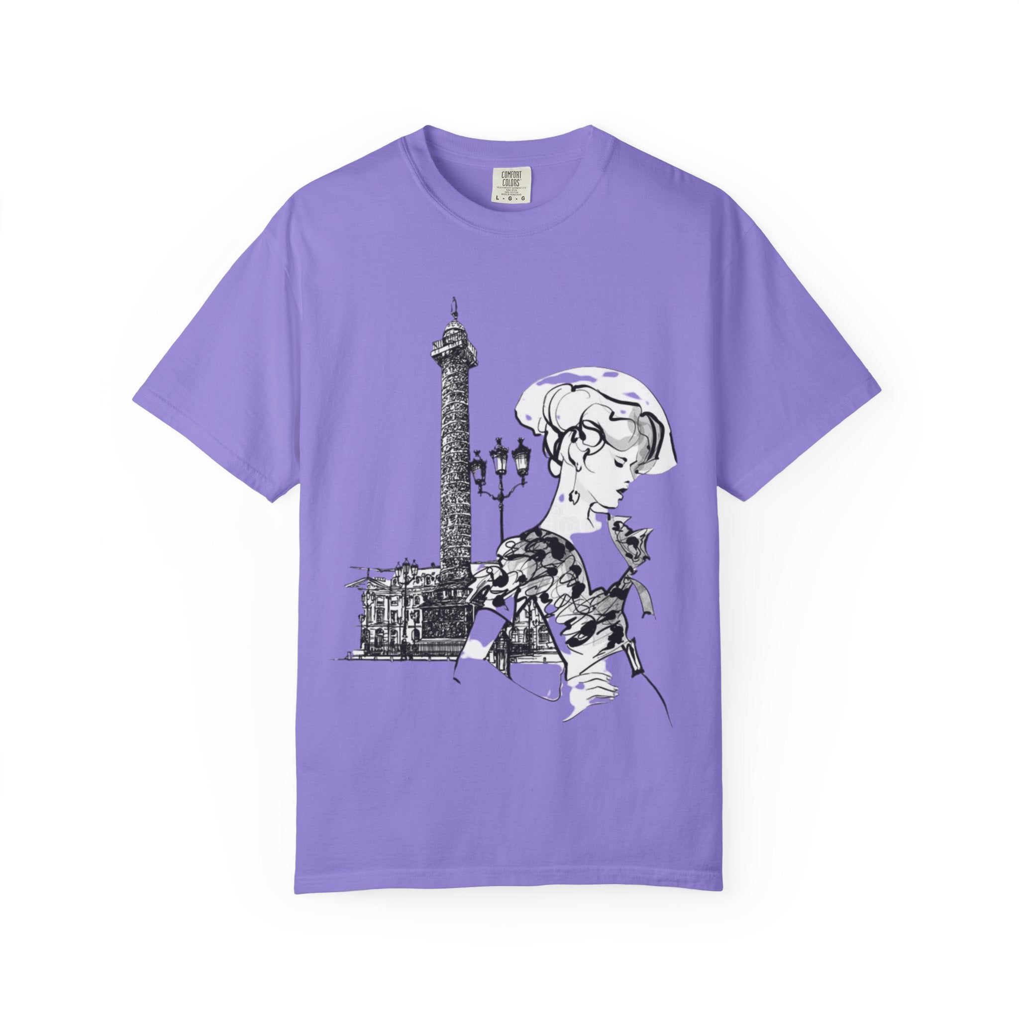 Parisian Vintage Illustration T-Shirt — Eiffel Tower & Chic Lady Tee - Creations by Chris and Carlos