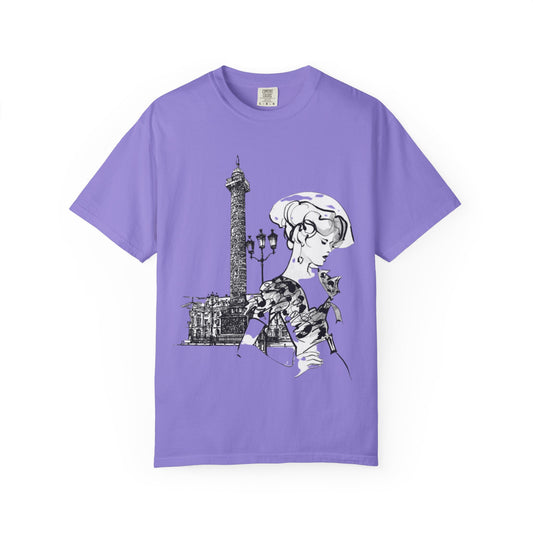 Parisian Vintage Illustration T-Shirt — Eiffel Tower & Chic Lady Tee - Creations by Chris and Carlos