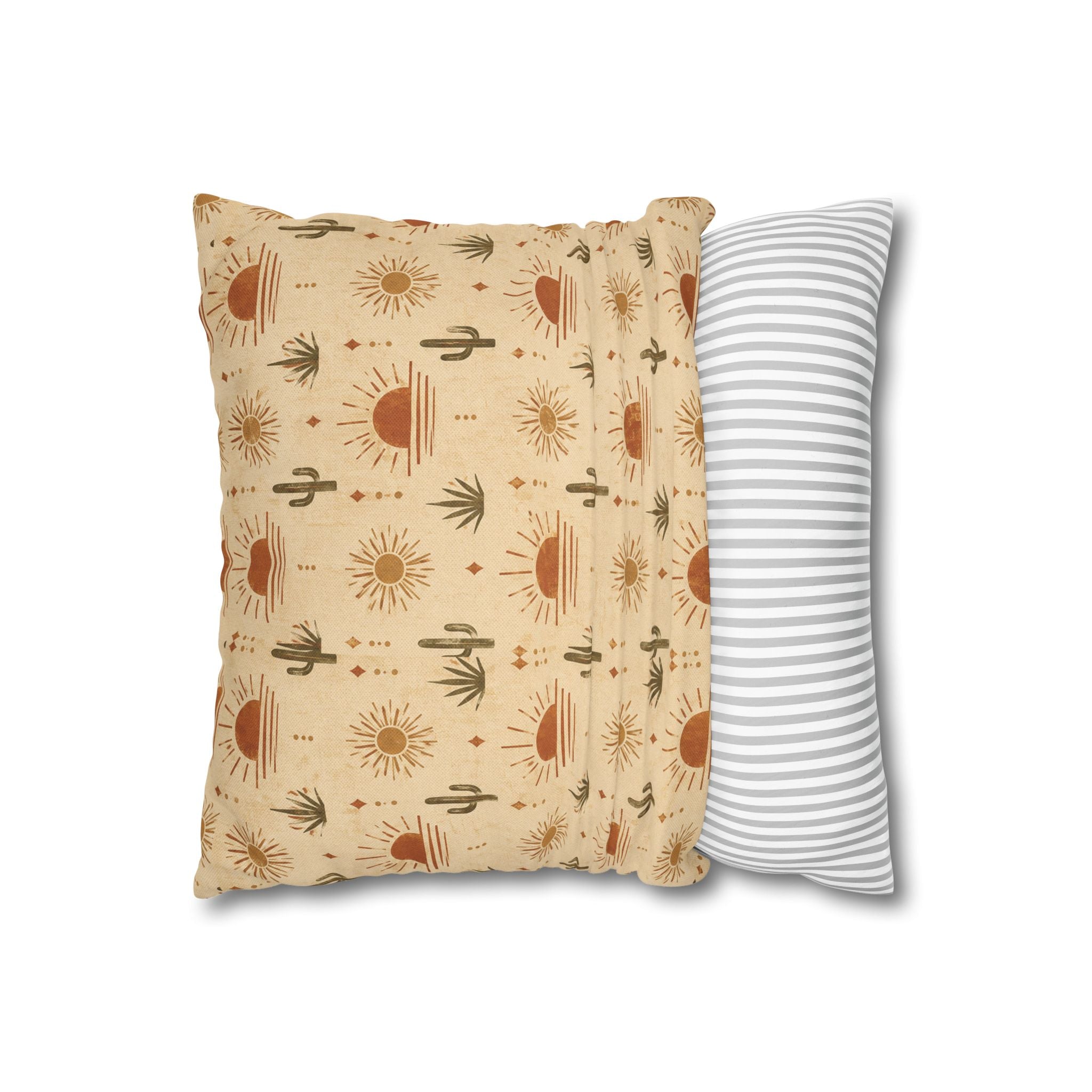 Desert Sunrise Square Pillowcase — Boho Cactus Sun Pattern - Creations by Chris and Carlos