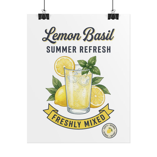 Lemon Basil Summer Refresh Poster — "Freshly Mixed" Vintage Citrus Kitchen Art - Creations by Chris and Carlos