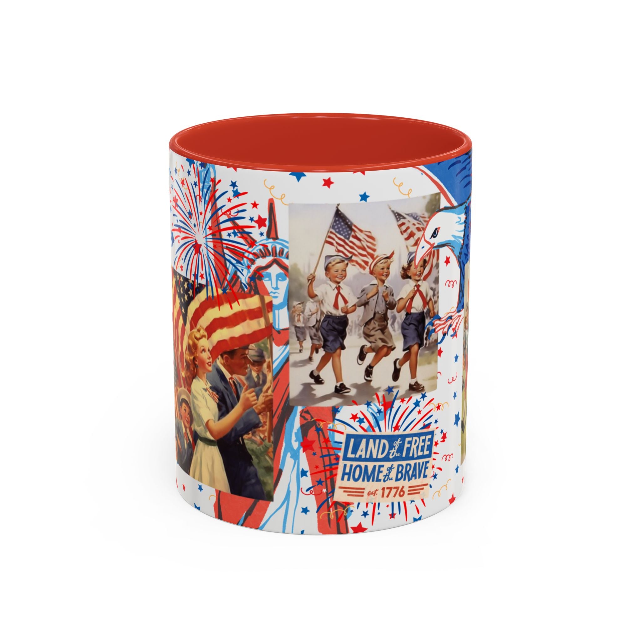 Patriotic Vintage 4th of July Accent Mug – 'Land of the Free, Home of the Brave' - Creations by Chris and Carlos