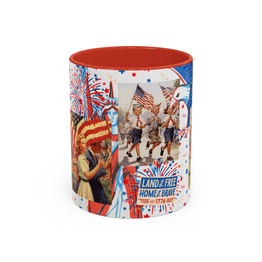 Patriotic Vintage 4th of July Accent Mug – 'Land of the Free, Home of the Brave' - Creations by Chris and Carlos