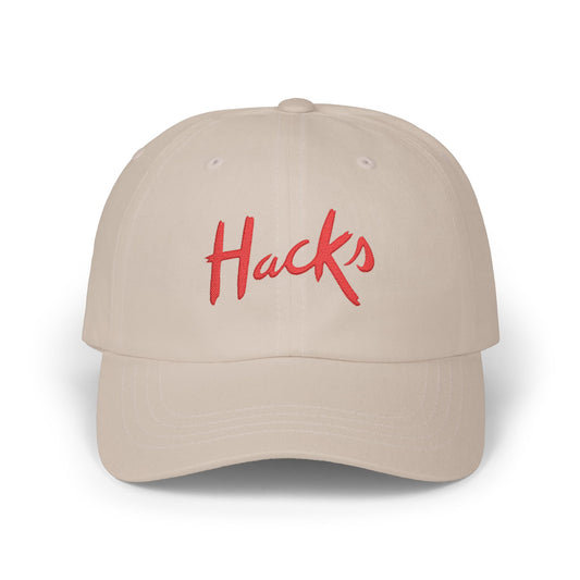 Dad Cap "Hacks" Embroidered Baseball Hat — Casual White Adjustable Hat - Creations by Chris and Carlos