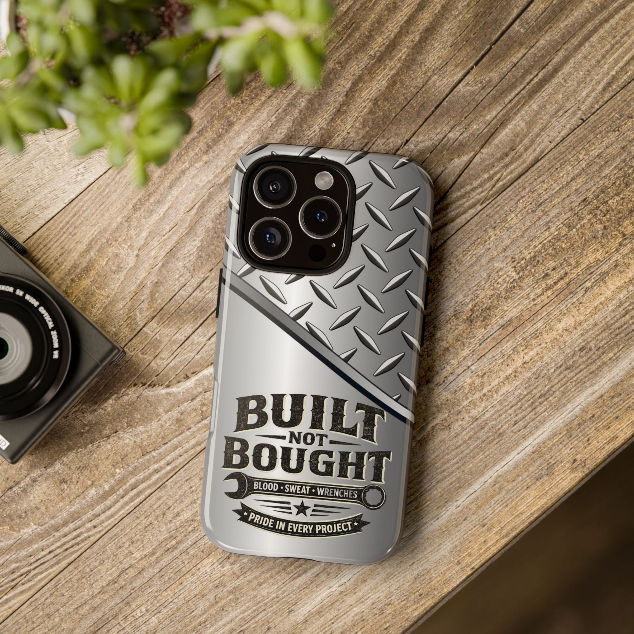 Built Not Bought Metal Diamond-Plate Phone Case — Rugged Tool Lover Gift - Creations by Chris and Carlos
