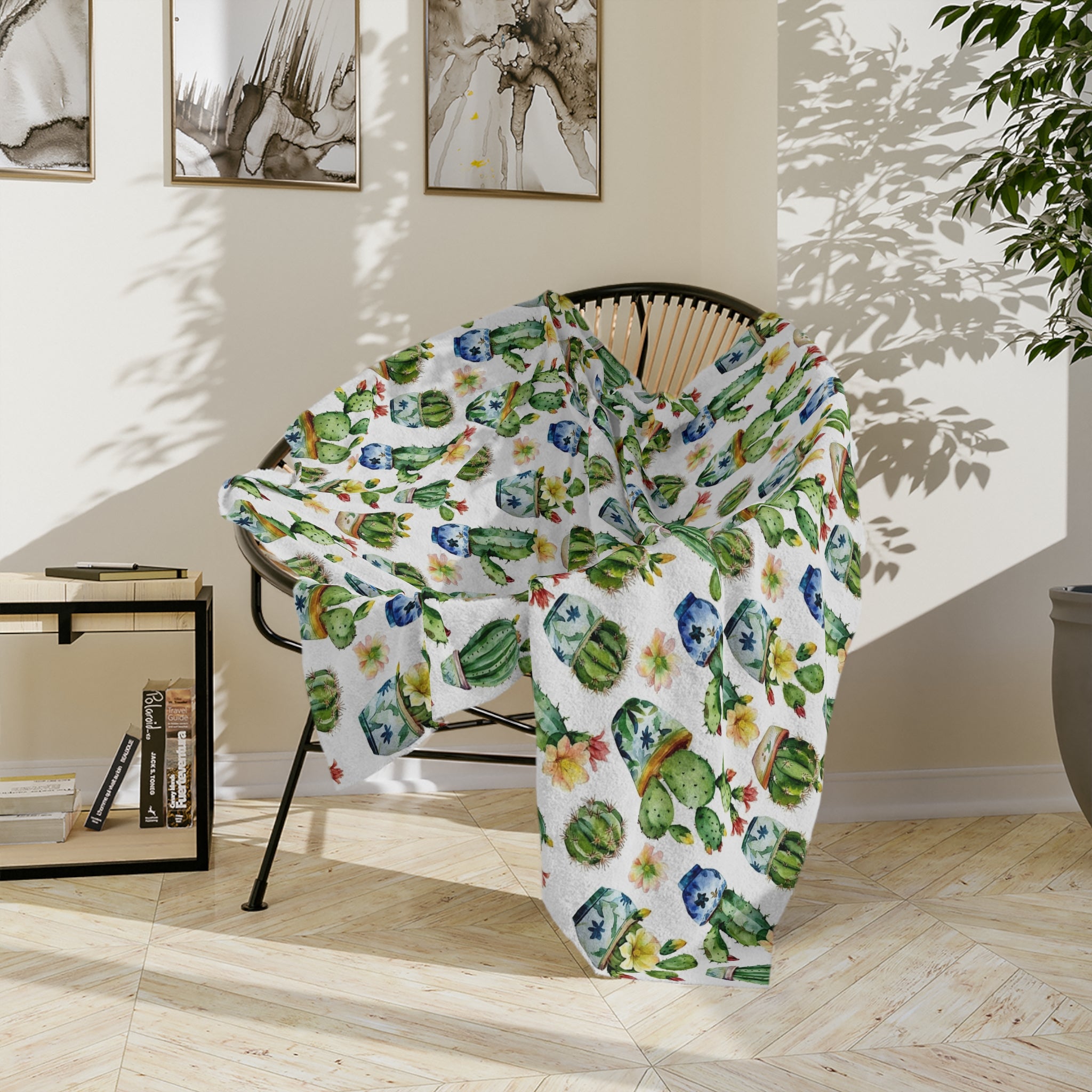Sol y Alegría (Sun and Joy) Collection- Cactus Succulent Pattern Microfiber Blanket Soft Velveteen Throw for Home & Garden Lovers - Creations by Chris and Carlos