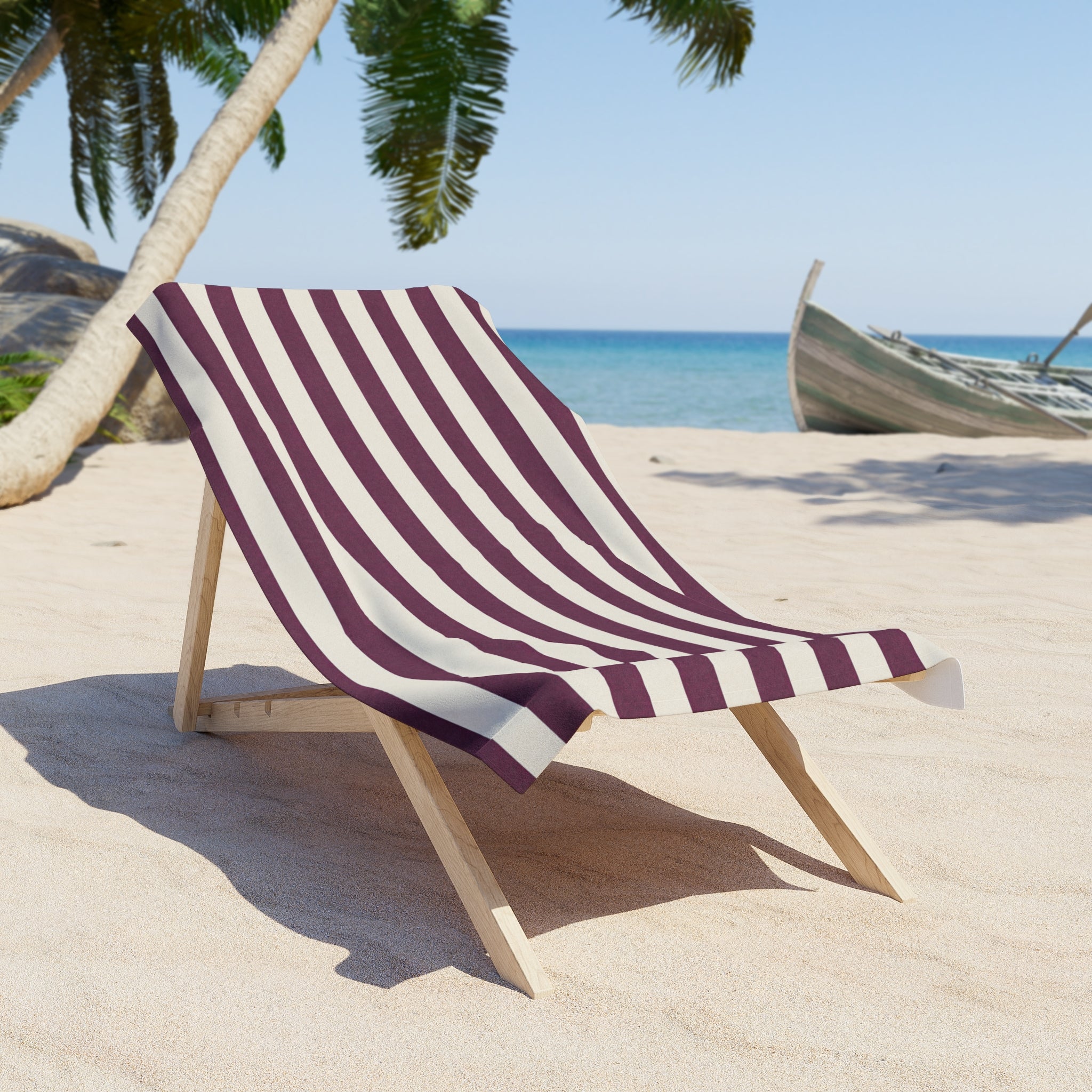 Striped Maroon & White Beach Towel — Classic Nautical Summer Towel - Creations by Chris and Carlos