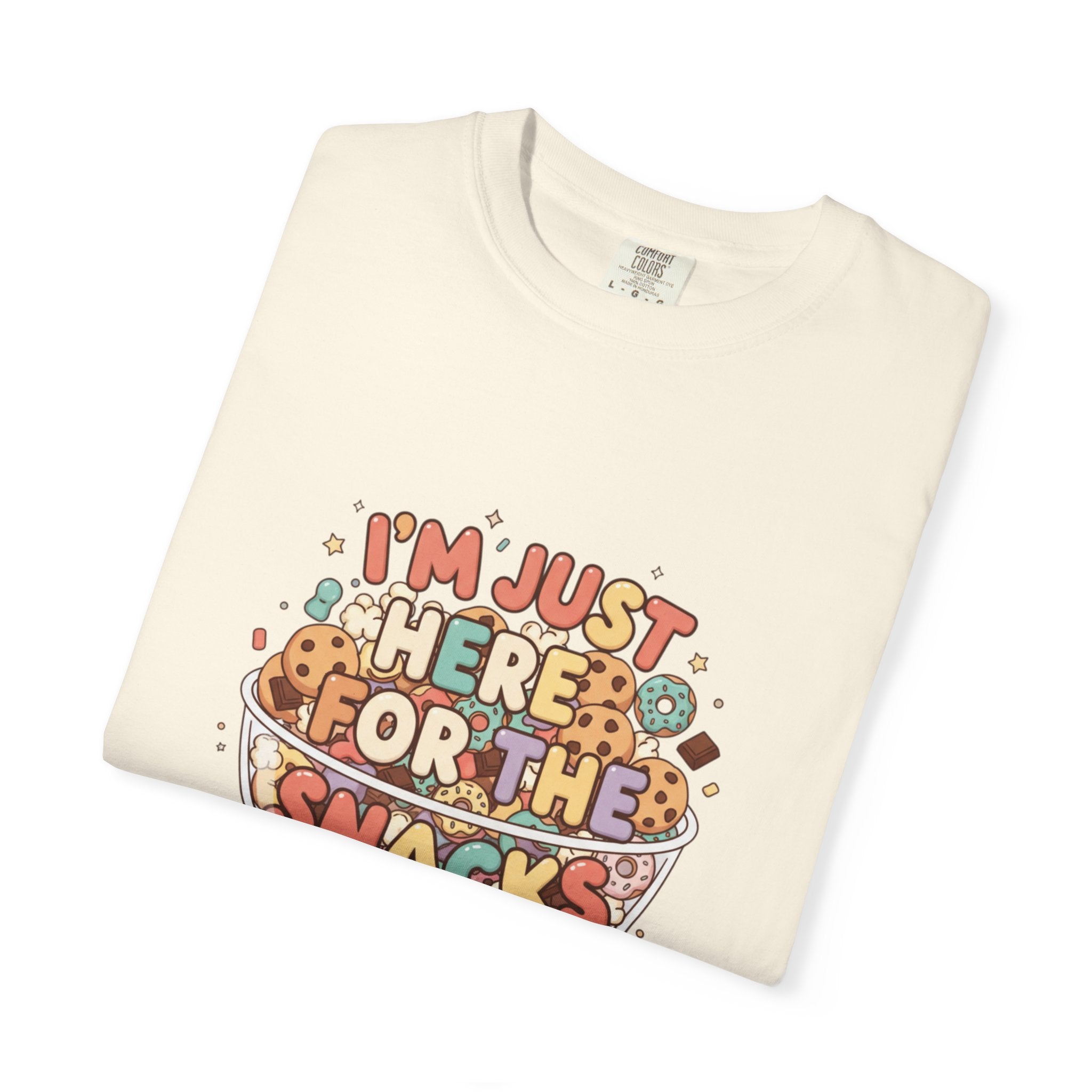 T-Shirt — "I'm Just Here for the Snacks" Funny Retro Graphic Tee - Creations by Chris and Carlos