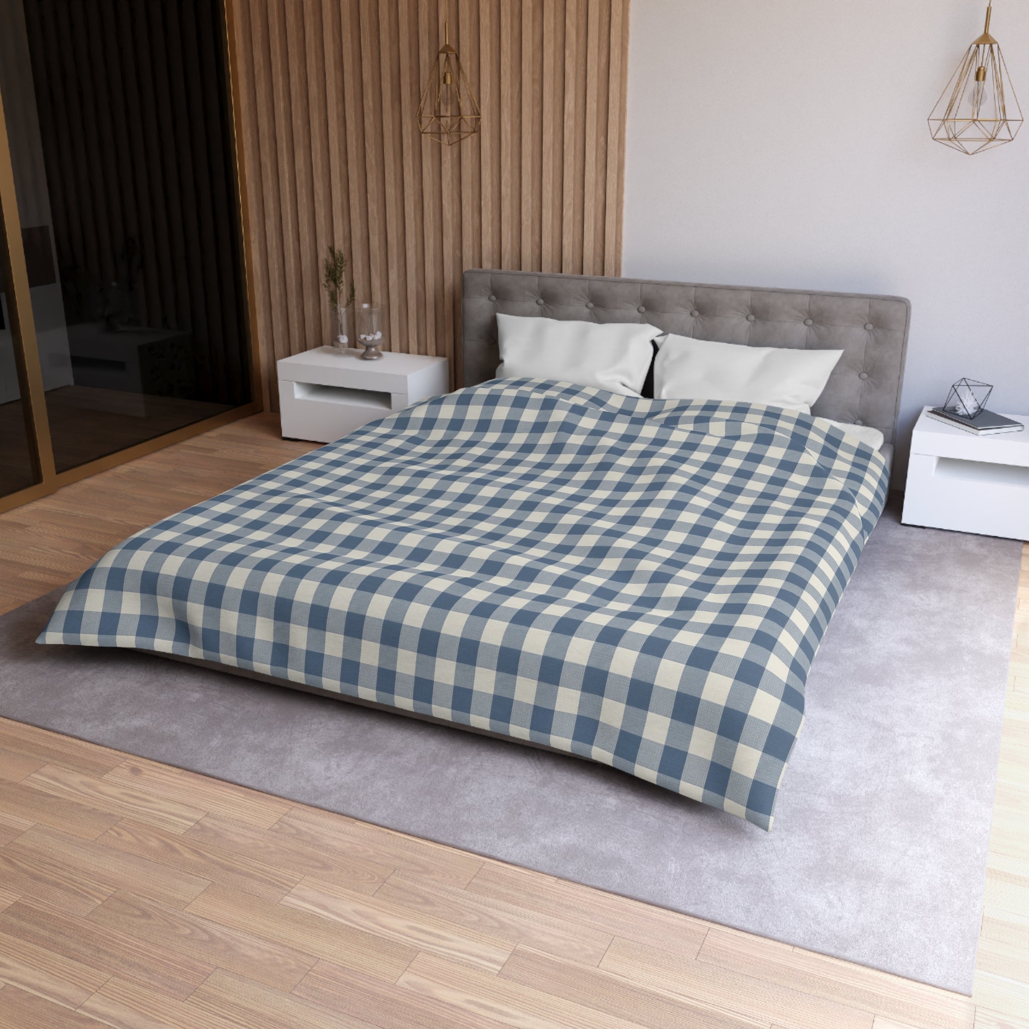 The Slate & Sage Collection- Geneva Blue Gingham Microfiber Duvet Cover — Cozy Farmhouse Plaid Bedding - Creations by Chris and Carlos