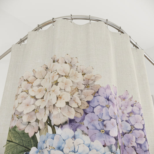 Hydrangea Bloom Shower Curtain – Vintage Botanical Floral Bathroom Decor - Creations by Chris and Carlos