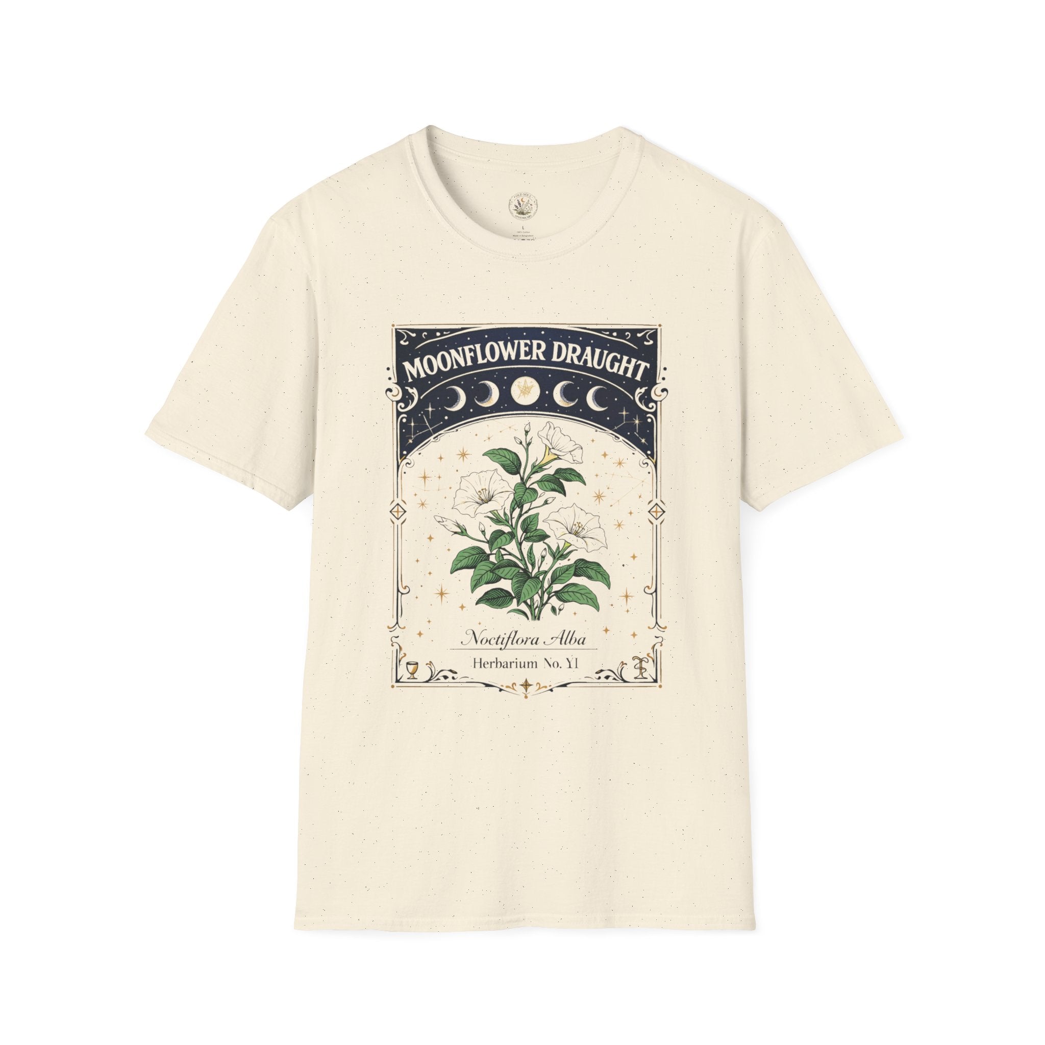 Old Soul Apothecary Moonflower Draught T‑Shirt — Botanical Moon Phase Graphic Tee - Creations by Chris and Carlos