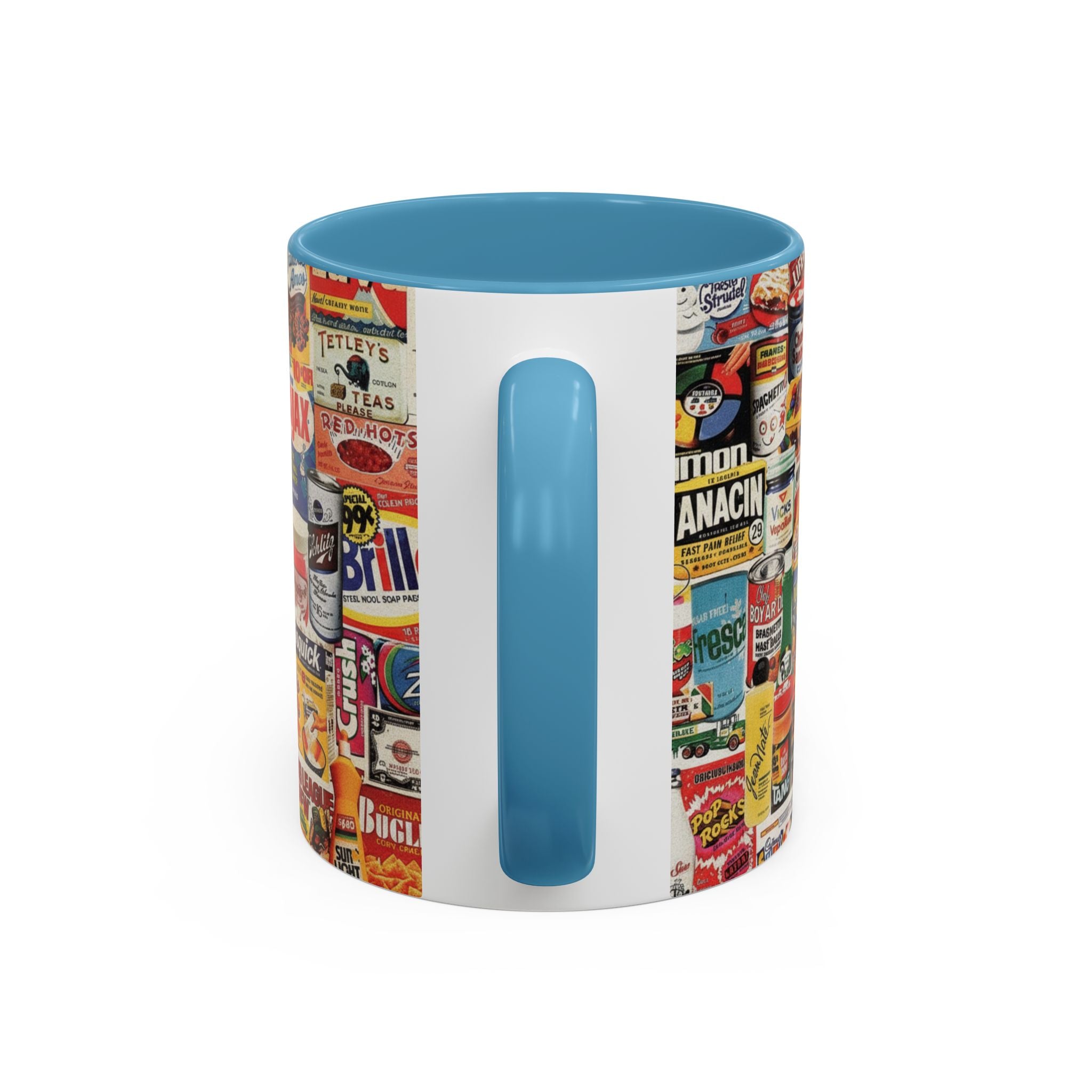 Vintage Retro Ads Coffee Mug — Collage of Classic Brand Labels (11/15oz Accent Mug) - Creations by Chris and Carlos