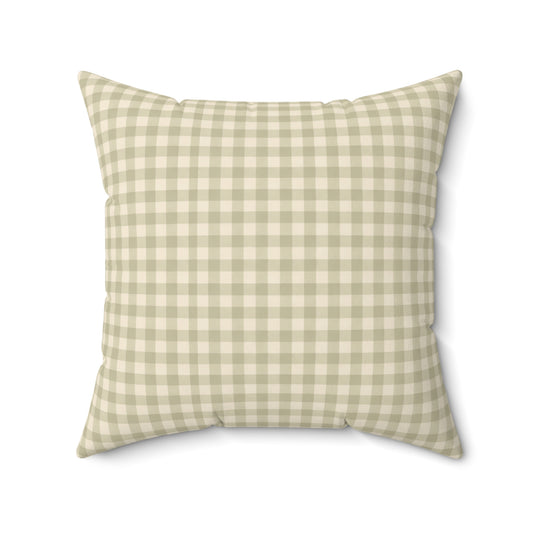 Gingham Faux Suede Square Pillow — Light Sage Check Decorative Throw Pillow - Creations by Chris and Carlos