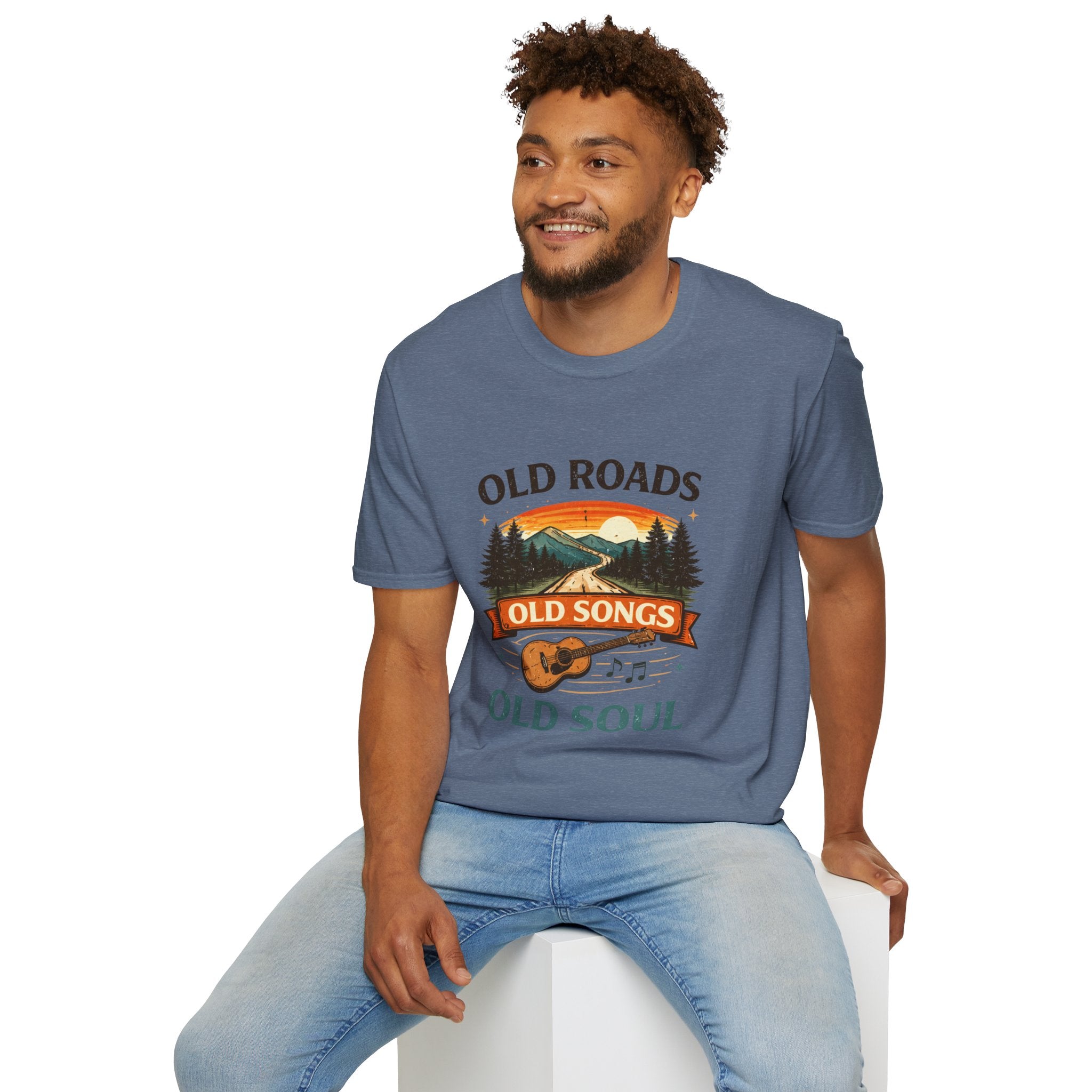 Old Roads Old Songs Old Soul T-Shirt — Vintage Mountain Guitar Retro Tee - Creations by Chris and Carlos