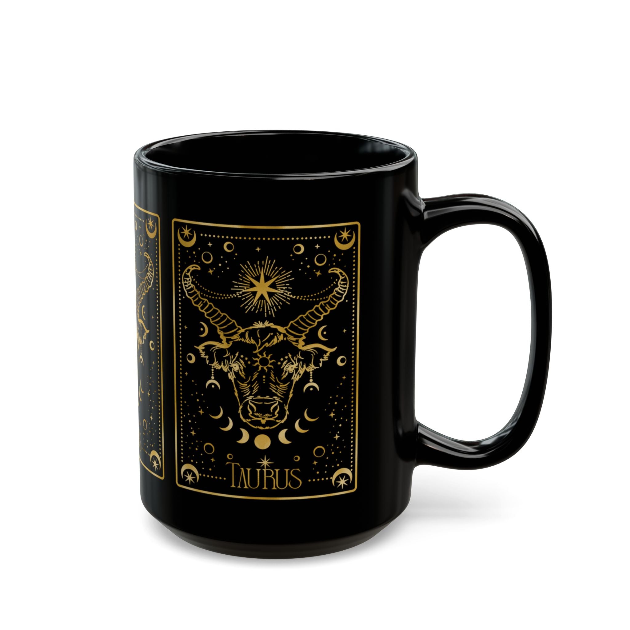 Taurus Zodiac Black Mug — Gold Astrological Bull Coffee Cup (11oz & 15oz) - Creations by Chris and Carlos