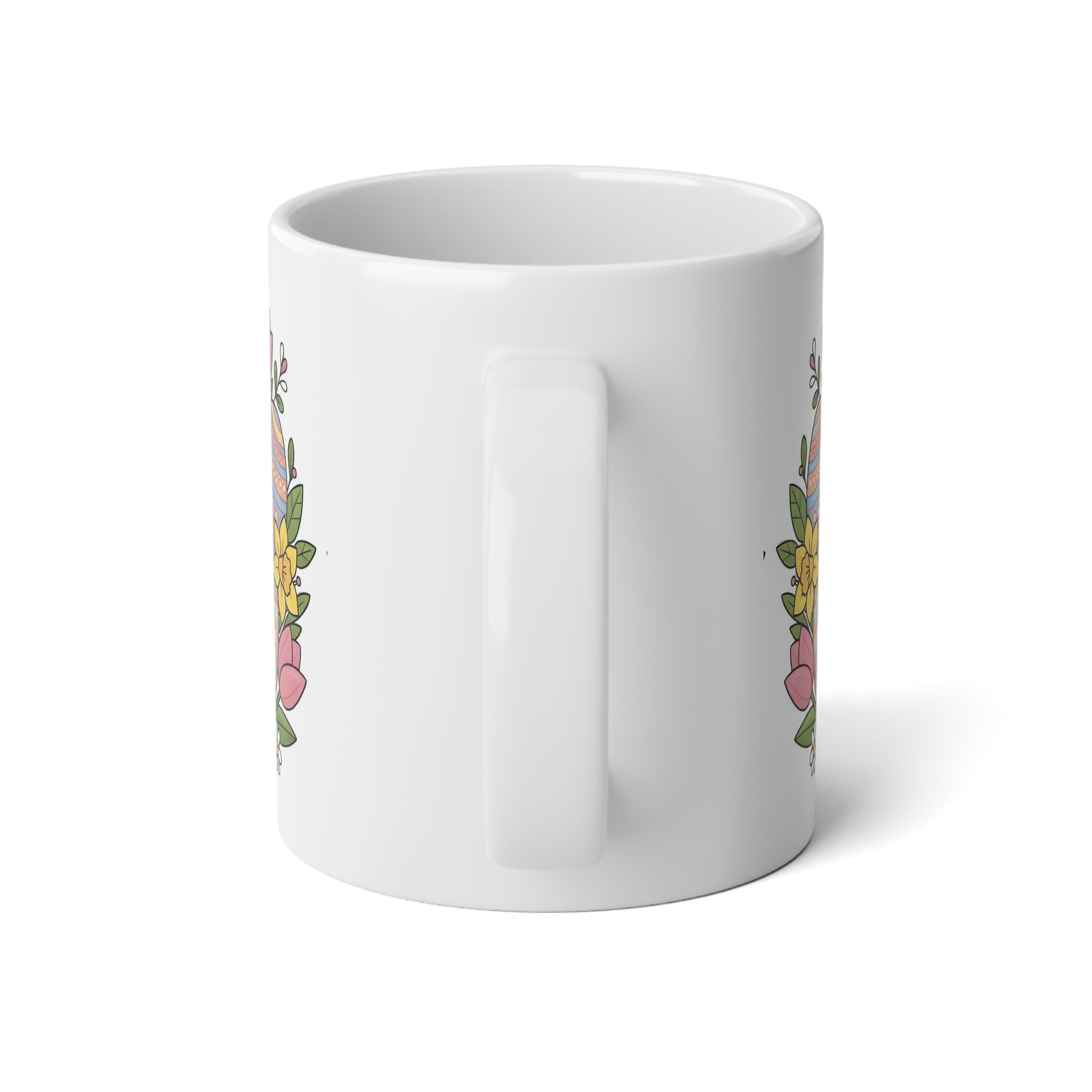 20oz Easter Jumbo Mug — Cute Snoopy-Style Dog with Floral & Painted Egg Design - Creations by Chris and Carlos