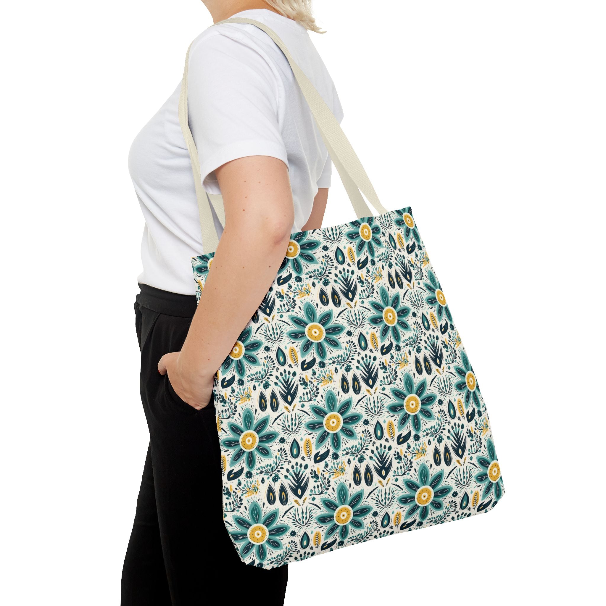 Sol y Alegría (Sun and Joy) Collection- Cactus Succulent Pattern Microfiber Blanket Soft Velveteen Throw for Home & Garden Lovers Floral Folk Art Tote Bag — Teal & Mustard All-Over Print - Creations by Chris and Carlos