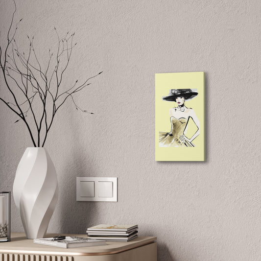 Fashion Illustration Canvas Wall Art - Elegant Woman in Gold Dress (Stretched Canvas) - Creations by Chris and Carlos
