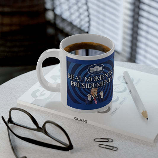 20oz Political Quote Jumbo Mug — "Moments in Real Time" Blue Novelty Coffee Cup - Creations by Chris and Carlos