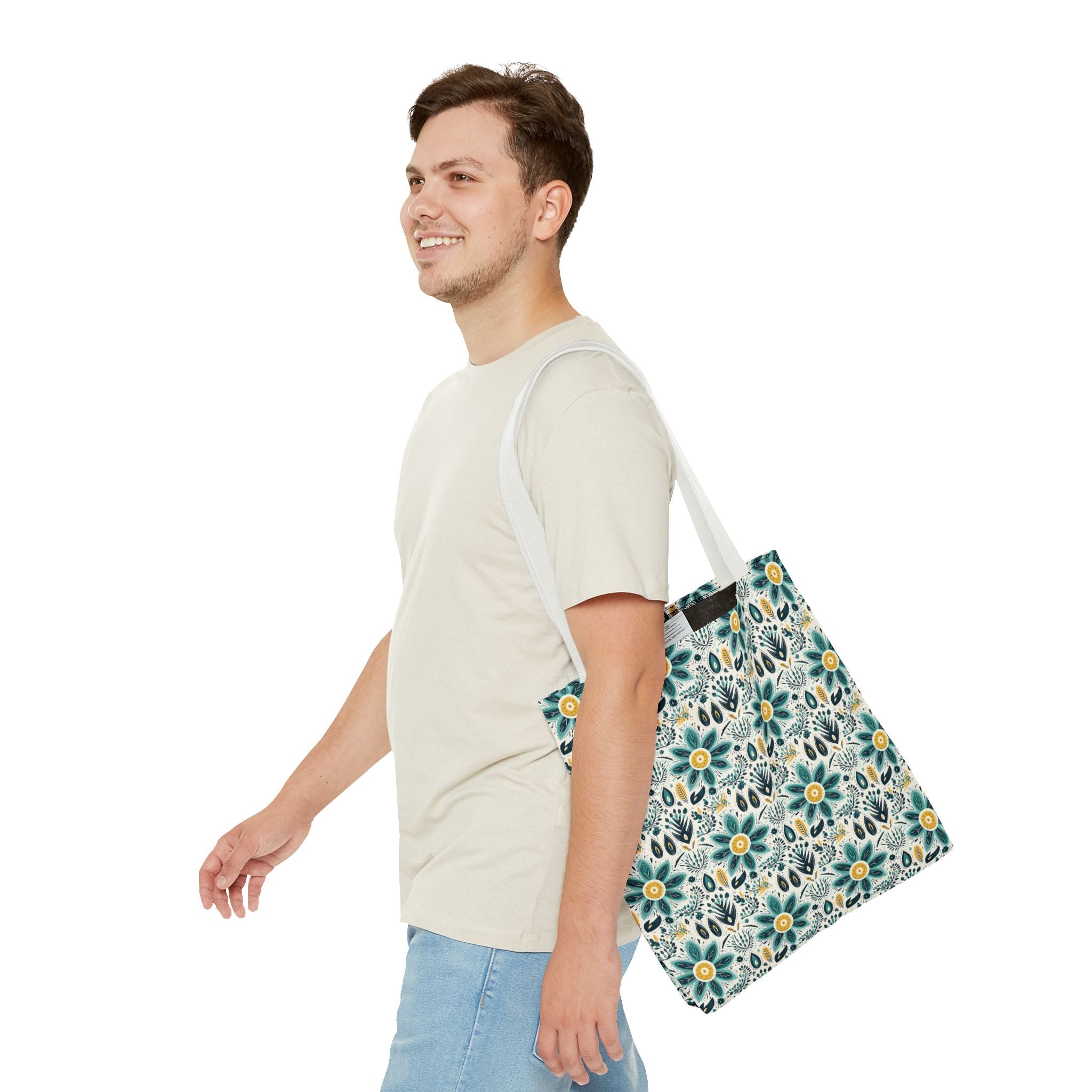 Sol y Alegría (Sun and Joy) Collection- Cactus Succulent Pattern Microfiber Blanket Soft Velveteen Throw for Home & Garden Lovers Floral Folk Art Tote Bag — Teal & Mustard All-Over Print - Creations by Chris and Carlos