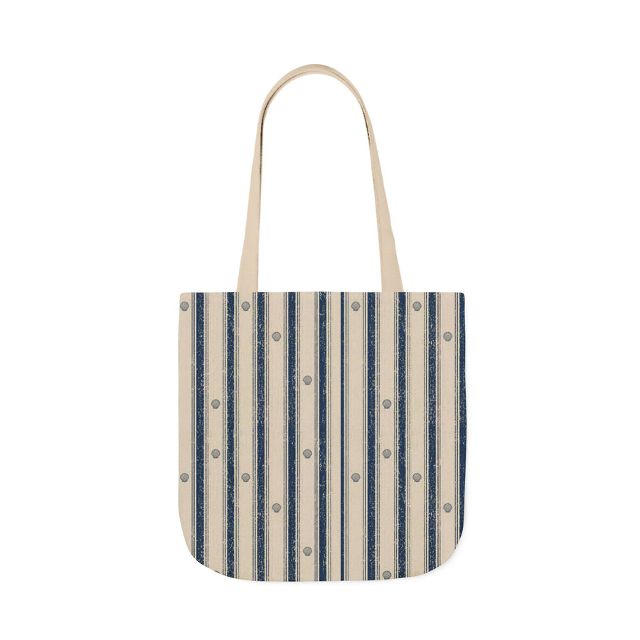 Striped Dot Canvas Tote Bag — Nautical Blue Vertical Stripe Shopper
