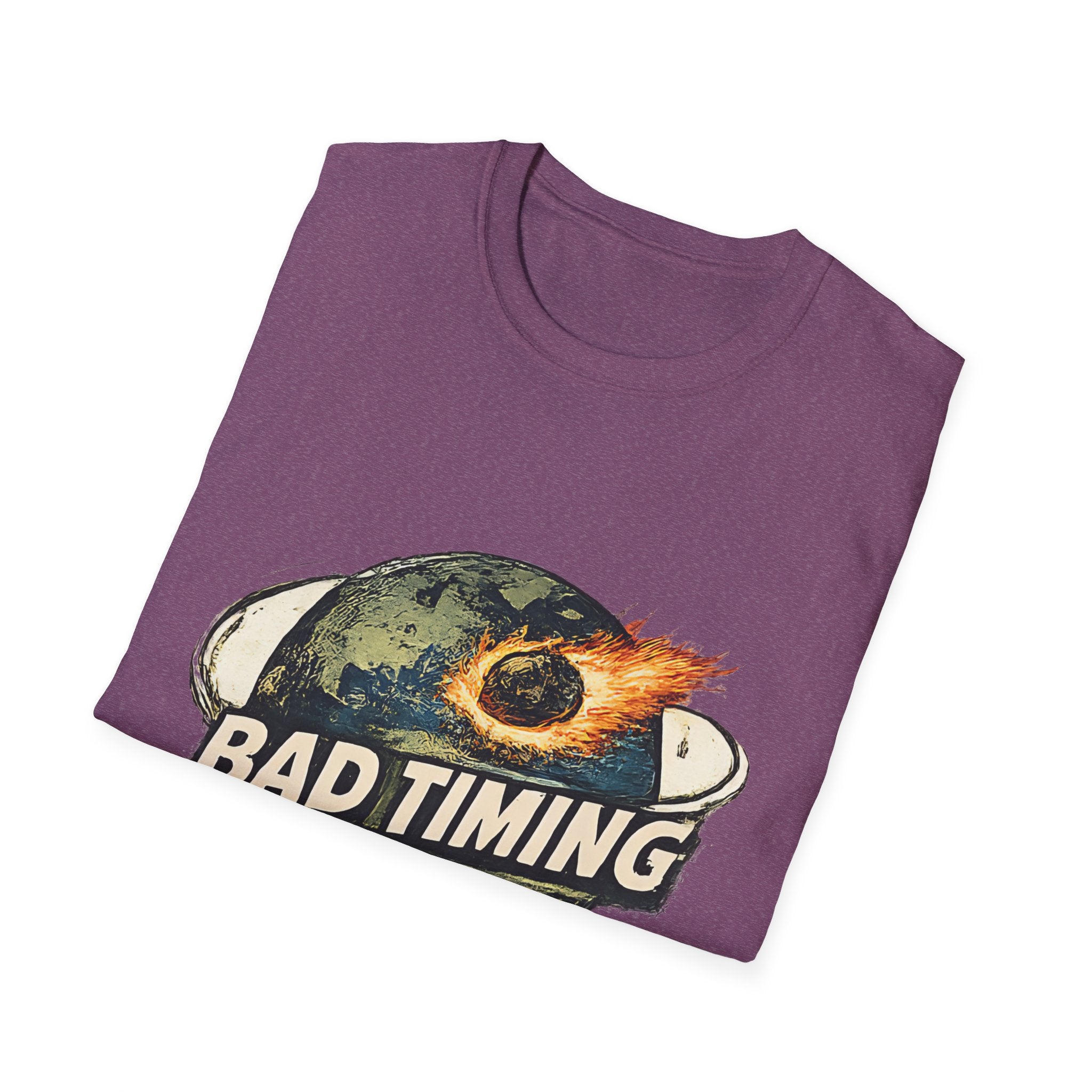 Bad Timing Graphic T-Shirt — Retro Meteor Earth Design - Creations by Chris and Carlos