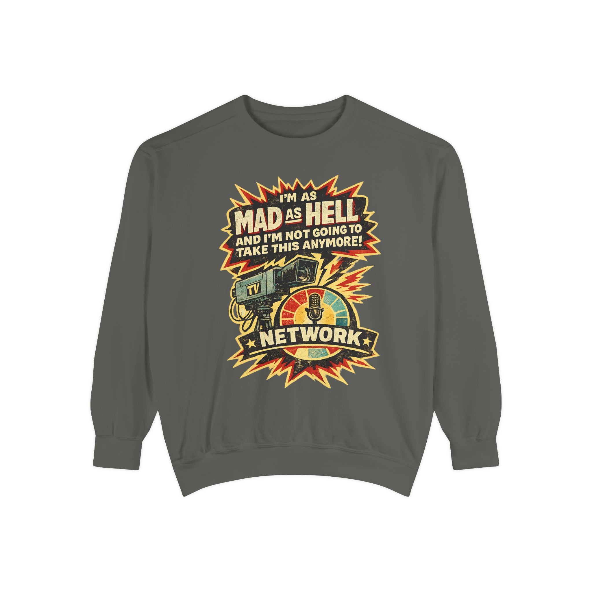 Mad As Hell TV Network Sweatshirt — Vintage Protest Graphic Crewneck - Creations by Chris and Carlos