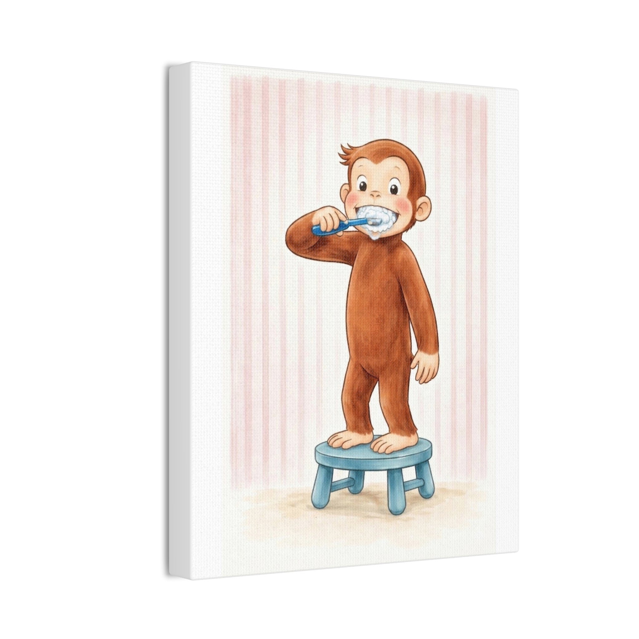 Curious George Brushing Teeth Canvas Print — Nursery Wall Art - Creations by Chris and Carlos