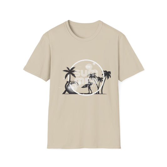 Surfer Palm Beach T-Shirt — Tropical Wave & Palm Trees Graphic Tee - Creations by Chris and Carlos
