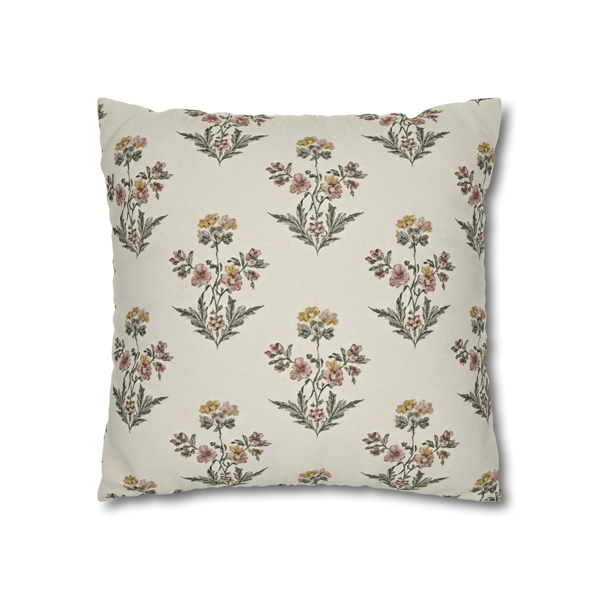 Briarwood Garden Floral Boho Square Pillowcase — Neutral Botanical Throw Pillow Cover - Creations by Chris and Carlos