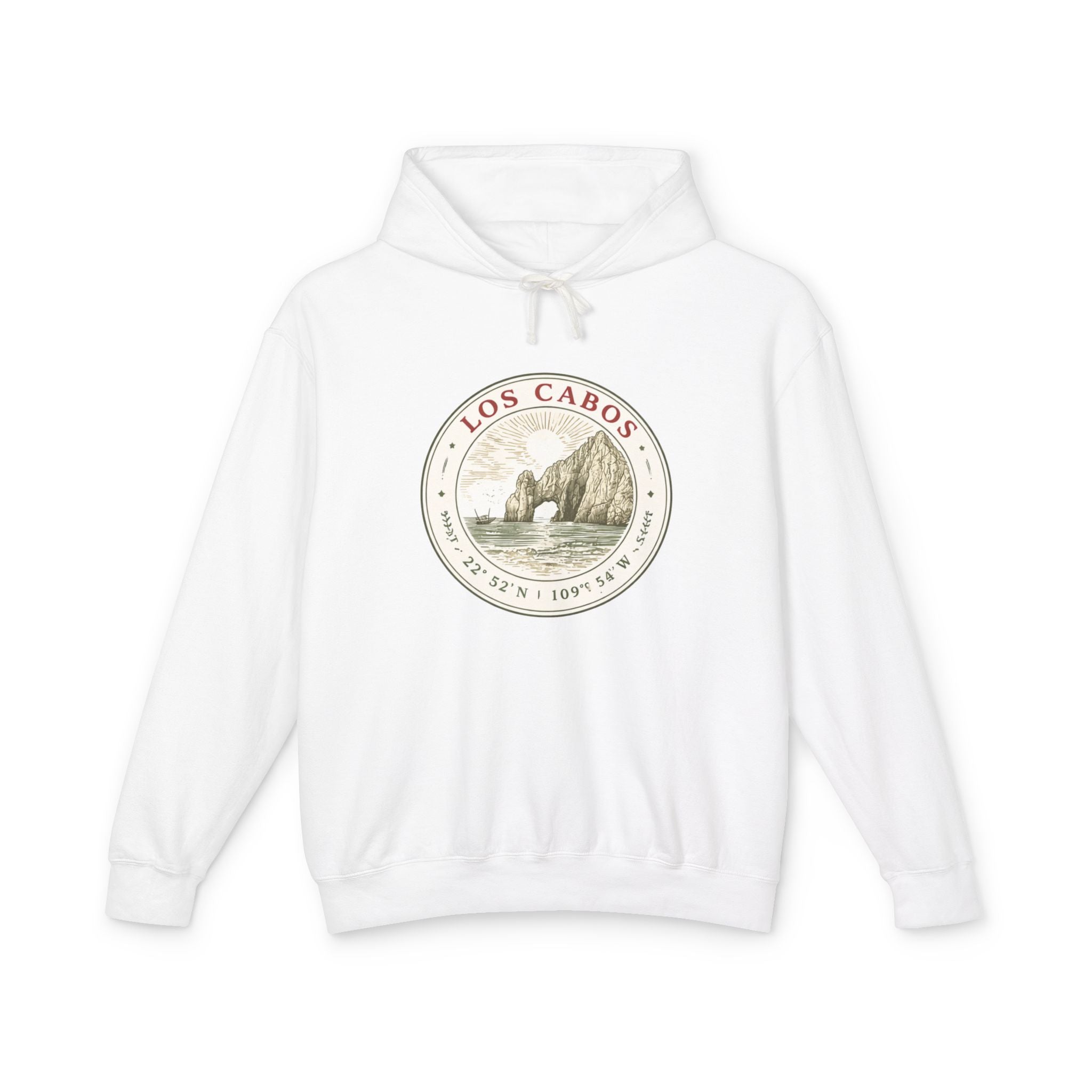Los Cabos Vintage Crest Hoodie — Lightweight Travel Sweatshirt - Creations by Chris and Carlos