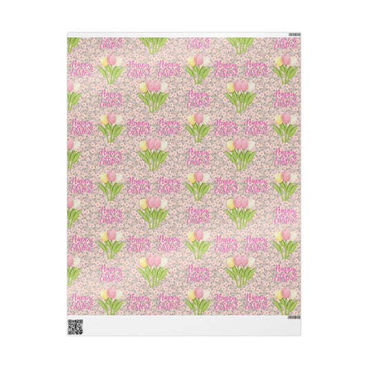 Easter Floral Tulip Wrapping Paper Roll — Pink Vintage Bouquet Gift Wrap - Creations by Chris and Carlos