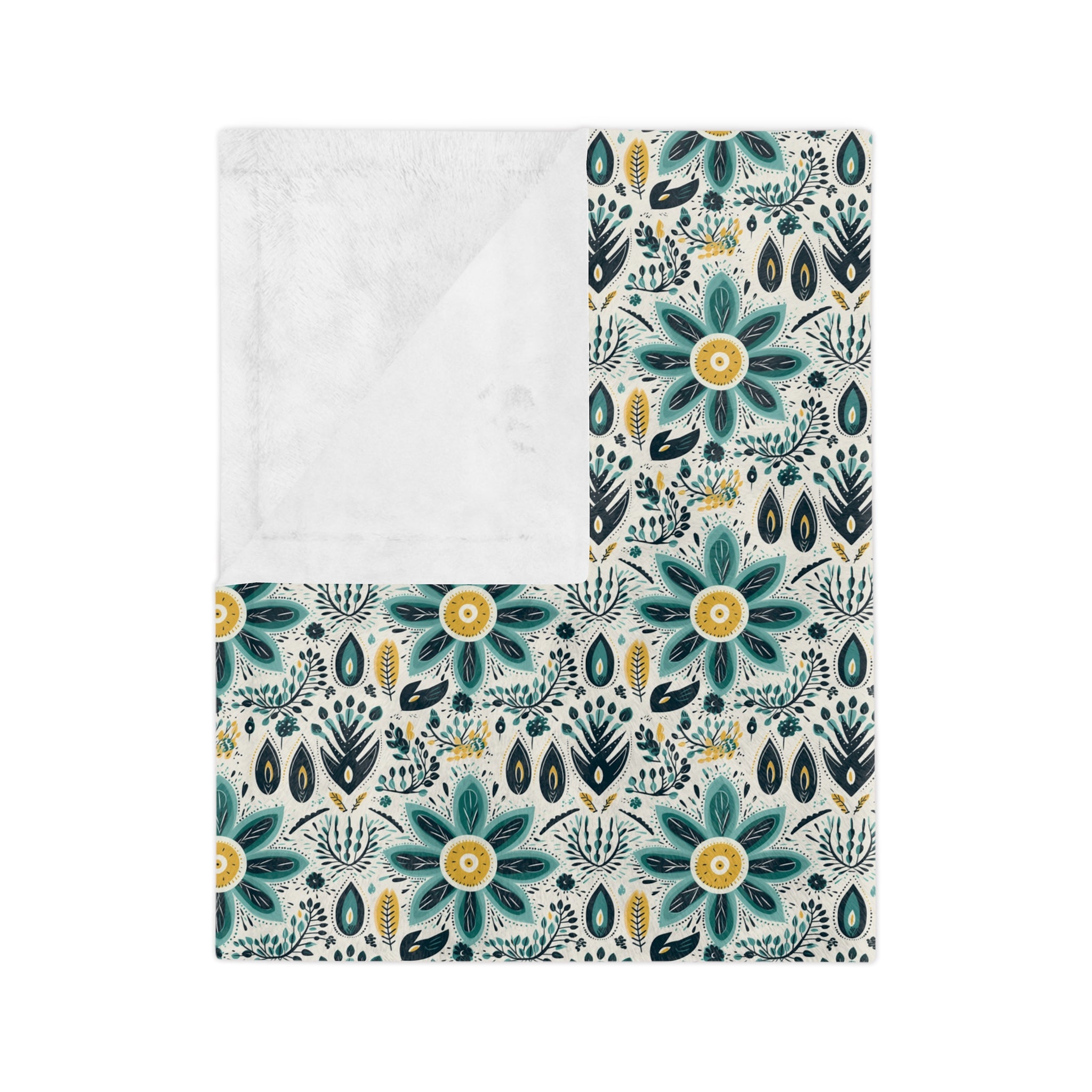 Sol y Alegría (Sun and Joy) Collection-Floral Teal Velvet Microfiber Blanket Boho Flower Pattern Throw - Creations by Chris and Carlos