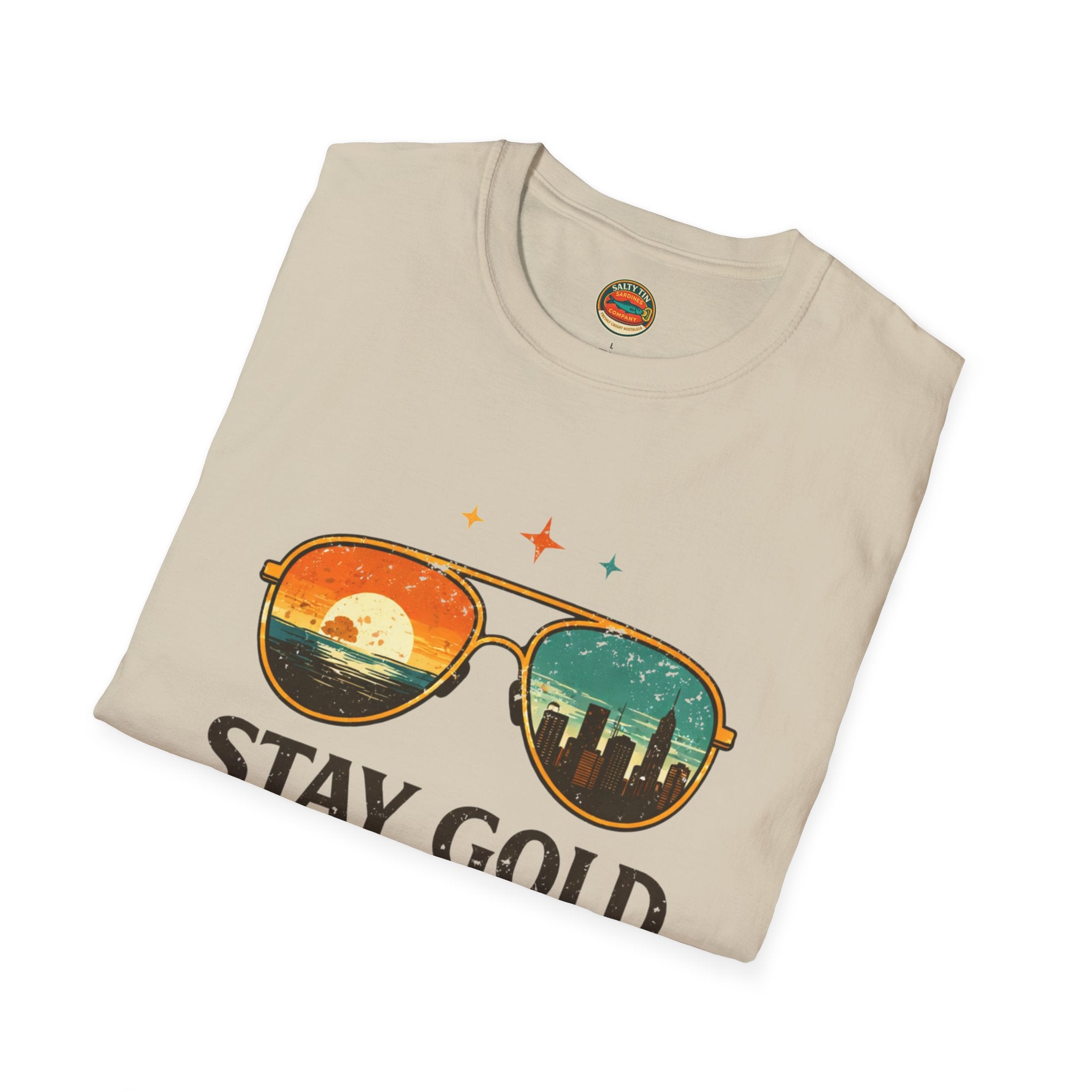 Stay Gold Old Soul T-Shirt - Vintage Sunglasses Sunset Graphic - Creations by Chris and Carlos