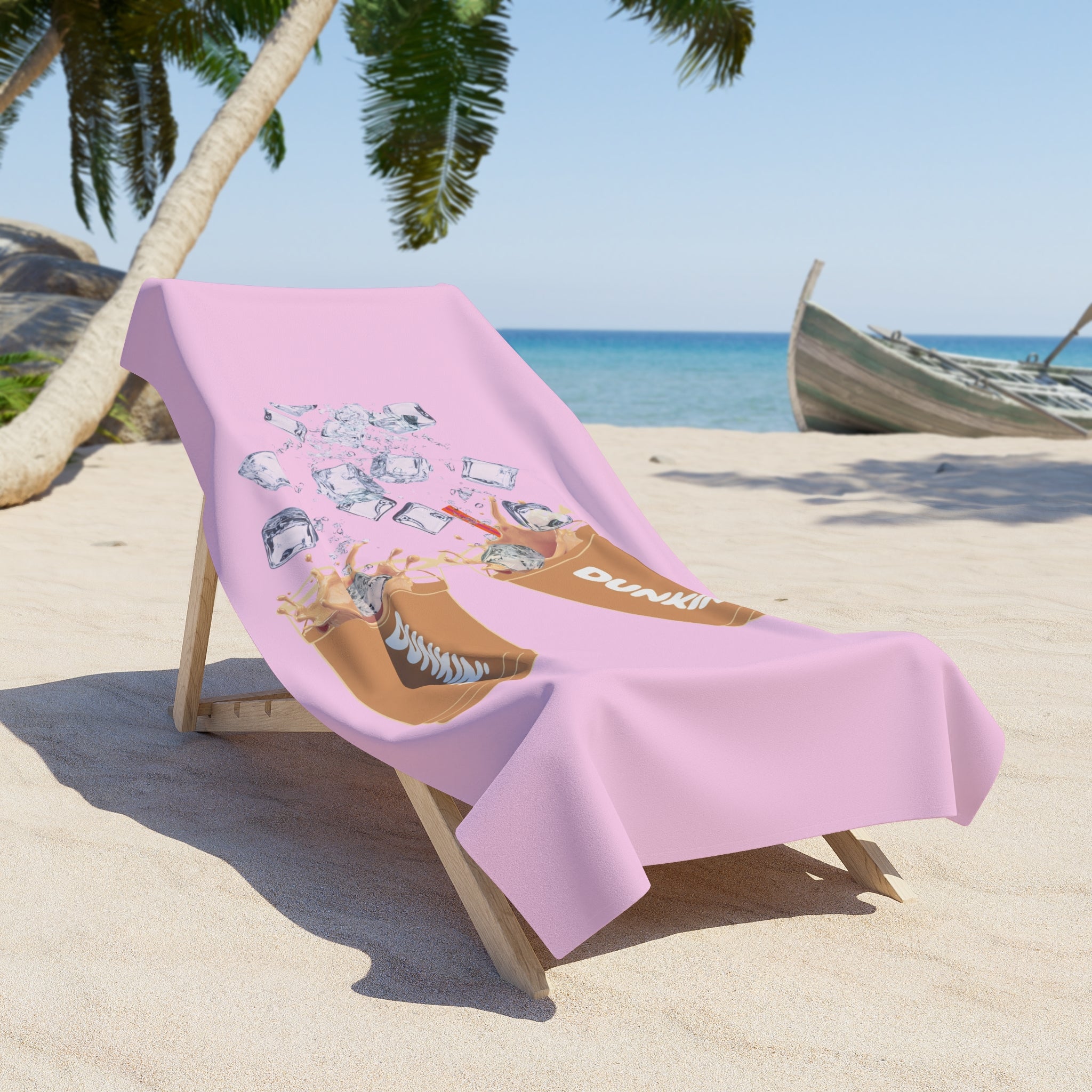 Pink Iced Coffee Beach Towel – 'Dunkin' Cup' Summer Pool Towel - Creations by Chris and Carlos