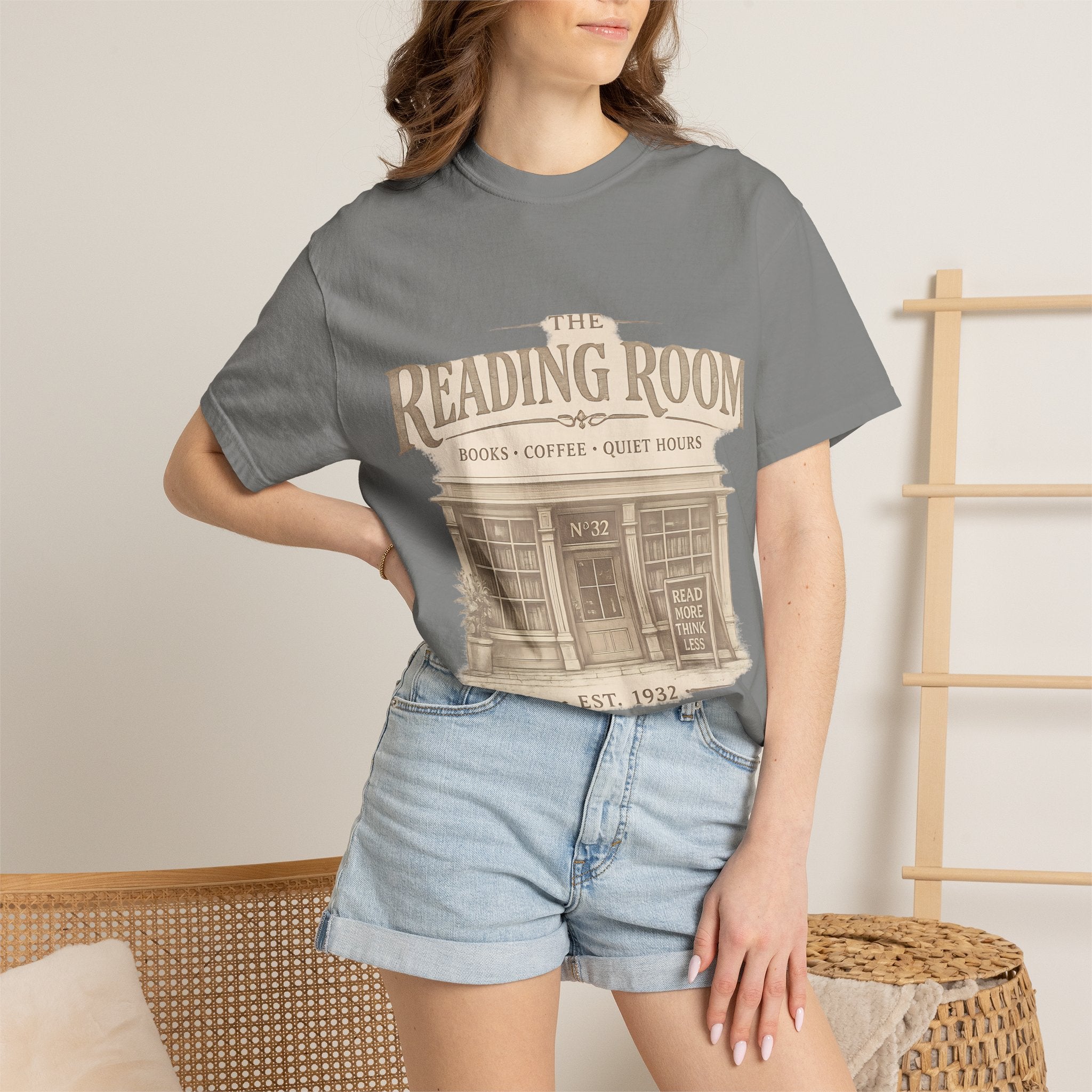 Reading Room T-Shirt – Vintage Bookshop Cafe Graphic Tee ("The Reading Room") - Creations by Chris and Carlos