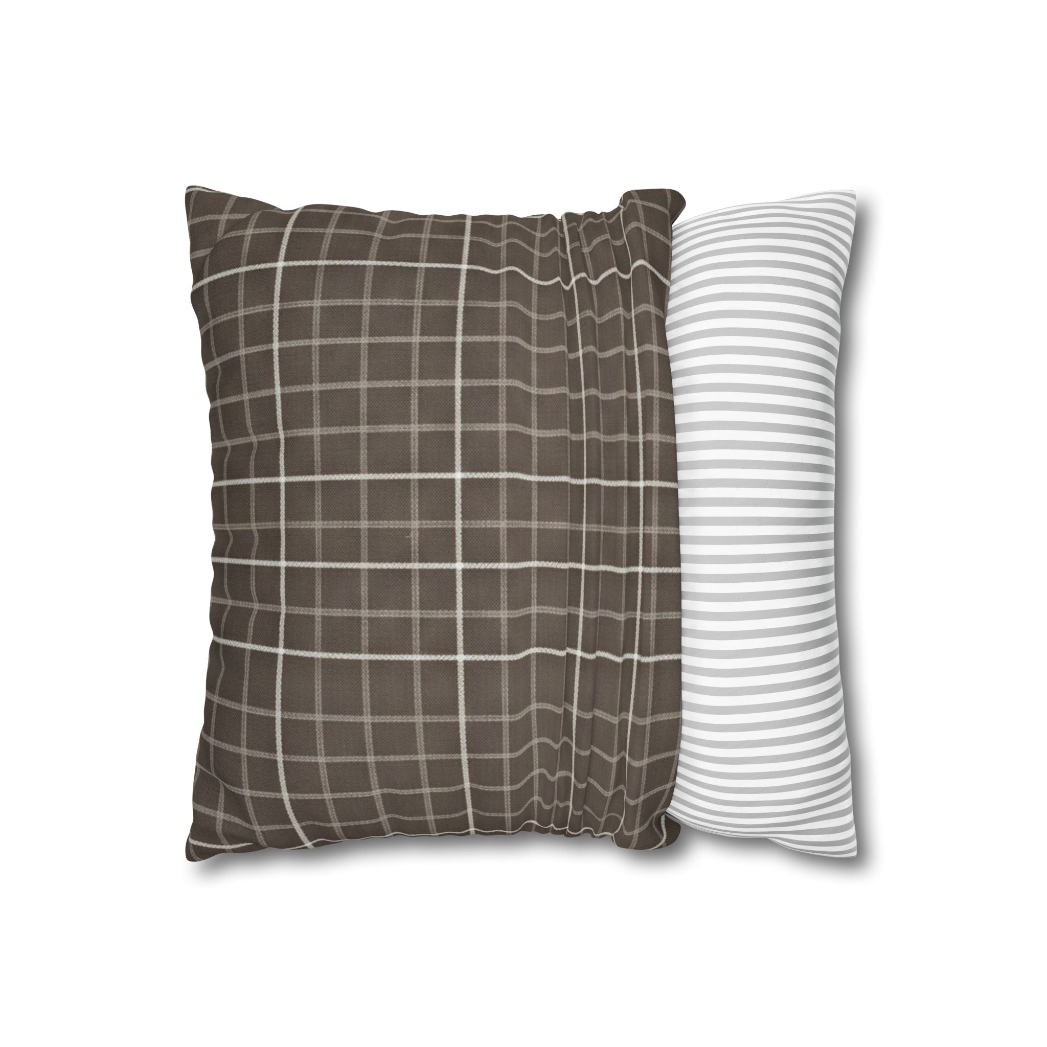 Brown Plaid Square Pillowcase — Cozy Farmhouse Throw Pillow Cover - Creations by Chris and Carlos