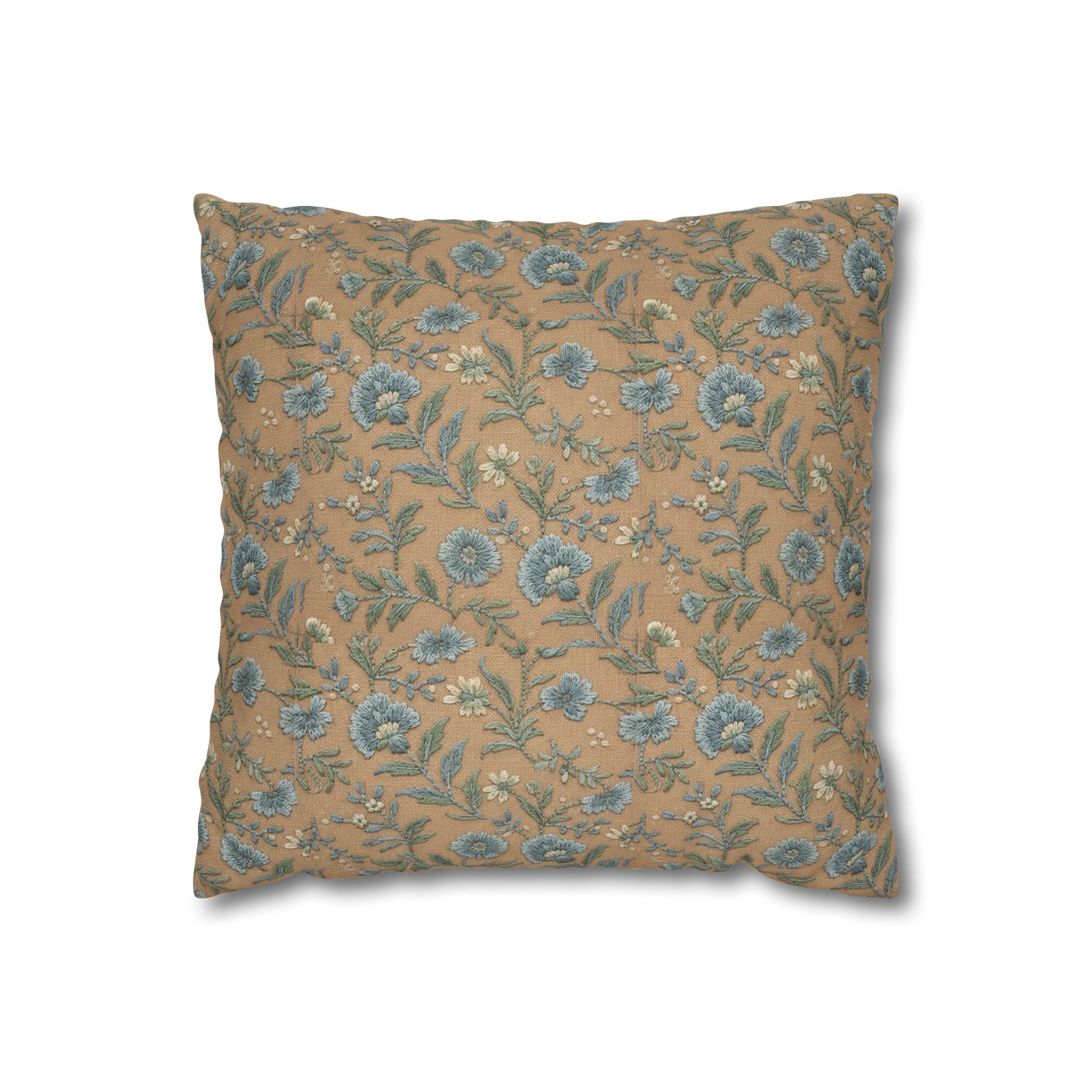 Plumstead Manor Geometric Vintage Floral Pillowcase — Blue Beige Botanical Square Pillow - Creations by Chris and Carlos